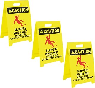 MATTHEW CLEANING 19'' Industrial Wet Floor Sign 3 Pack 2-Sided Durable Corrugated Plastic Birght Yellow Multilingual Warning Signs Commercial Caution Wet Fold-out Floor Signs For Indoors