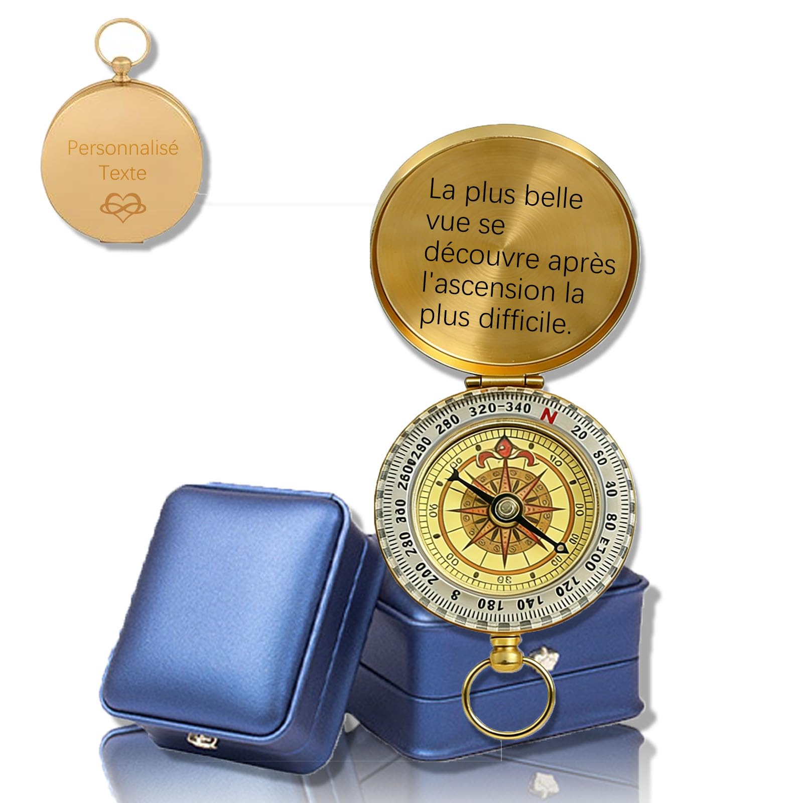 KBPTM Custom Compass with Text Compasses engraved brass waterproof luminous with photo and text ideal for men and son graduation (Brass)
