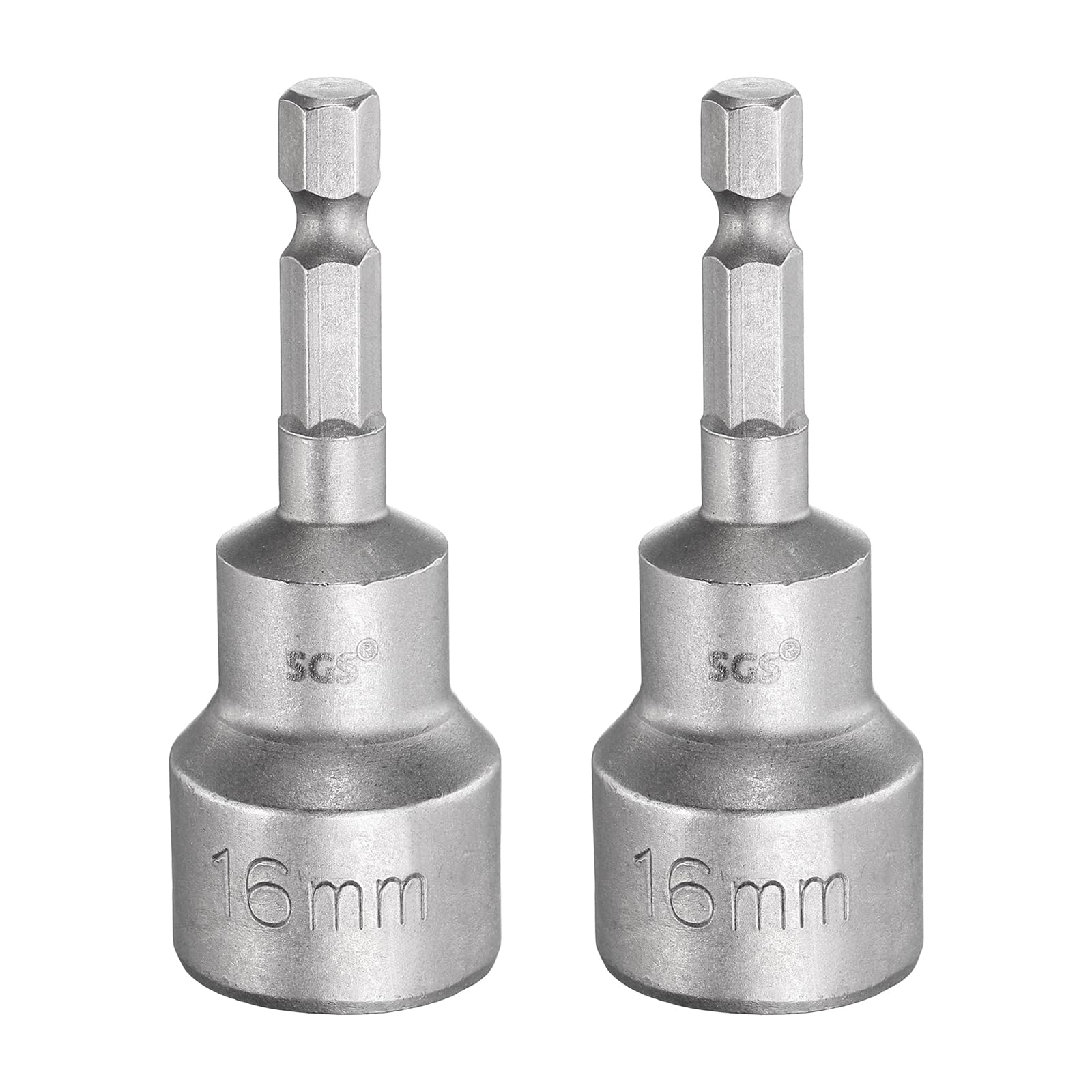 sourcing map 2pcs Nut Driver Drill Bit 16mm Metric Socket 1/4" Hex Shank 2.56" (65mm) Long Magnetic 6-Point Sockets Quick Change CR-V Steel Bolt Setters for Power Drill Drivers