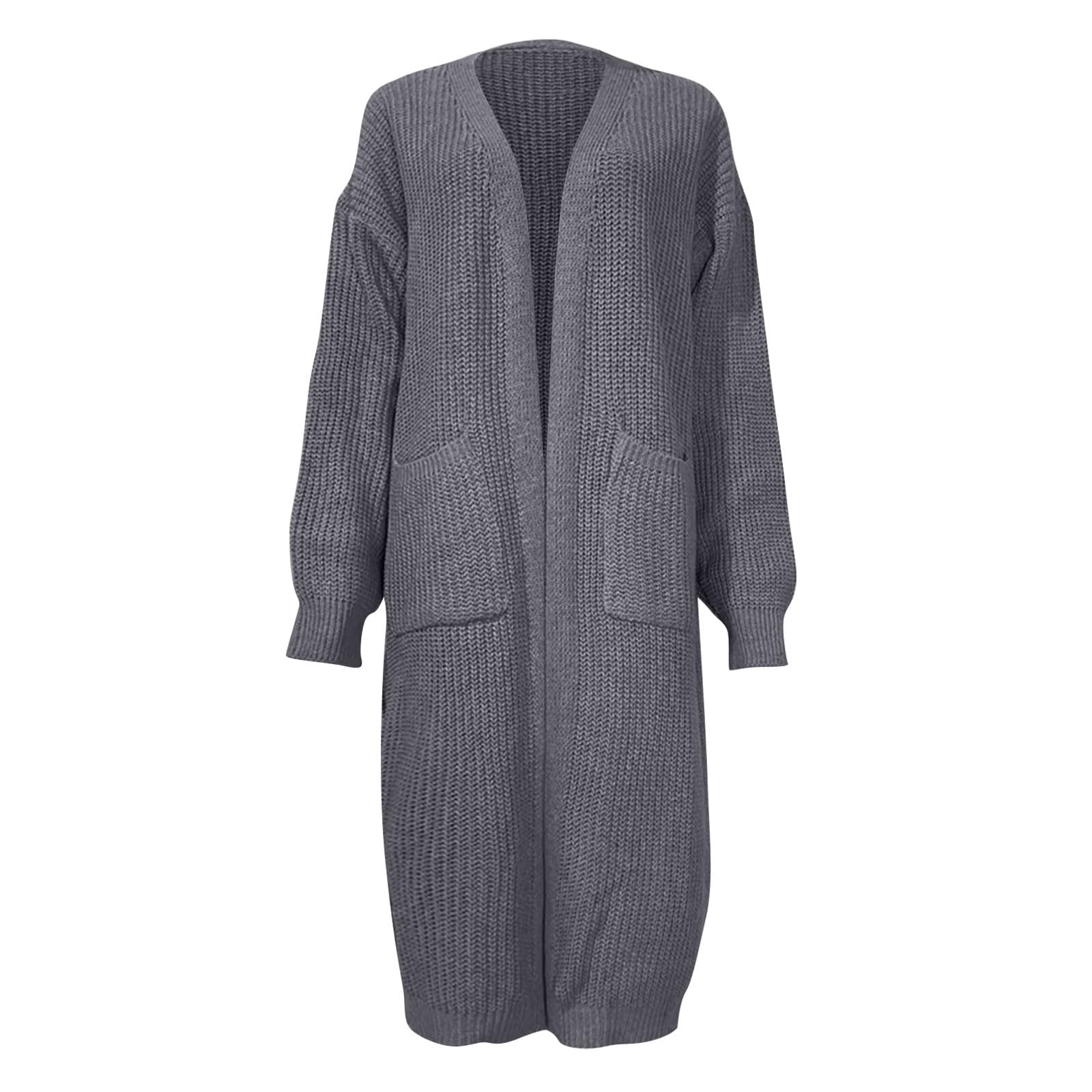 Generisch Cardigan da donna aperto sul davanti, elegante cardigan lungo, aperto sul davanti, cardigan casual largo, leggero, cardigan casual, elegante, per il tempo libero, con tasche, per l'autunno