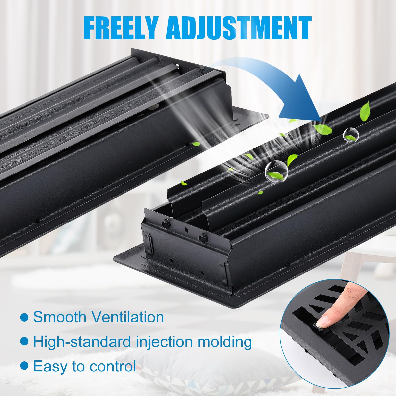 Yaocom 4 rejillas de ventilación negras de 4 x 10 pulgadas, diseño texturizado negro, resistentes cubiertas de ventilación de metal con amortiguador de ajuste, acabado a prueba de óxido para el hogar