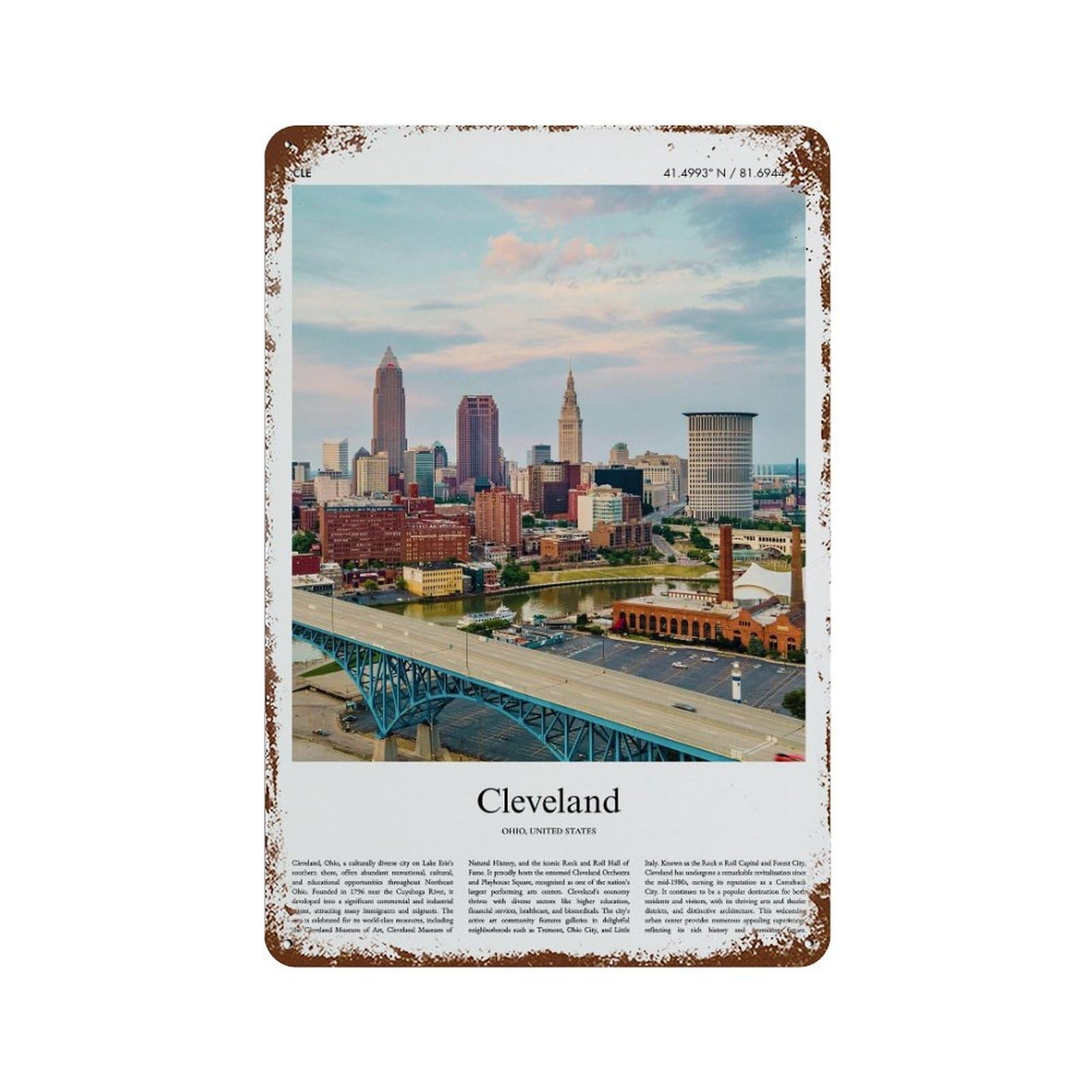 xiaoxiaoshen Cleveland Ohio, United States, USA City Scenery Wall Decor Art Metal Tin Poster Modern Home Decor Art Home Bar Shop Decorations Vintage Sign 30x20cm