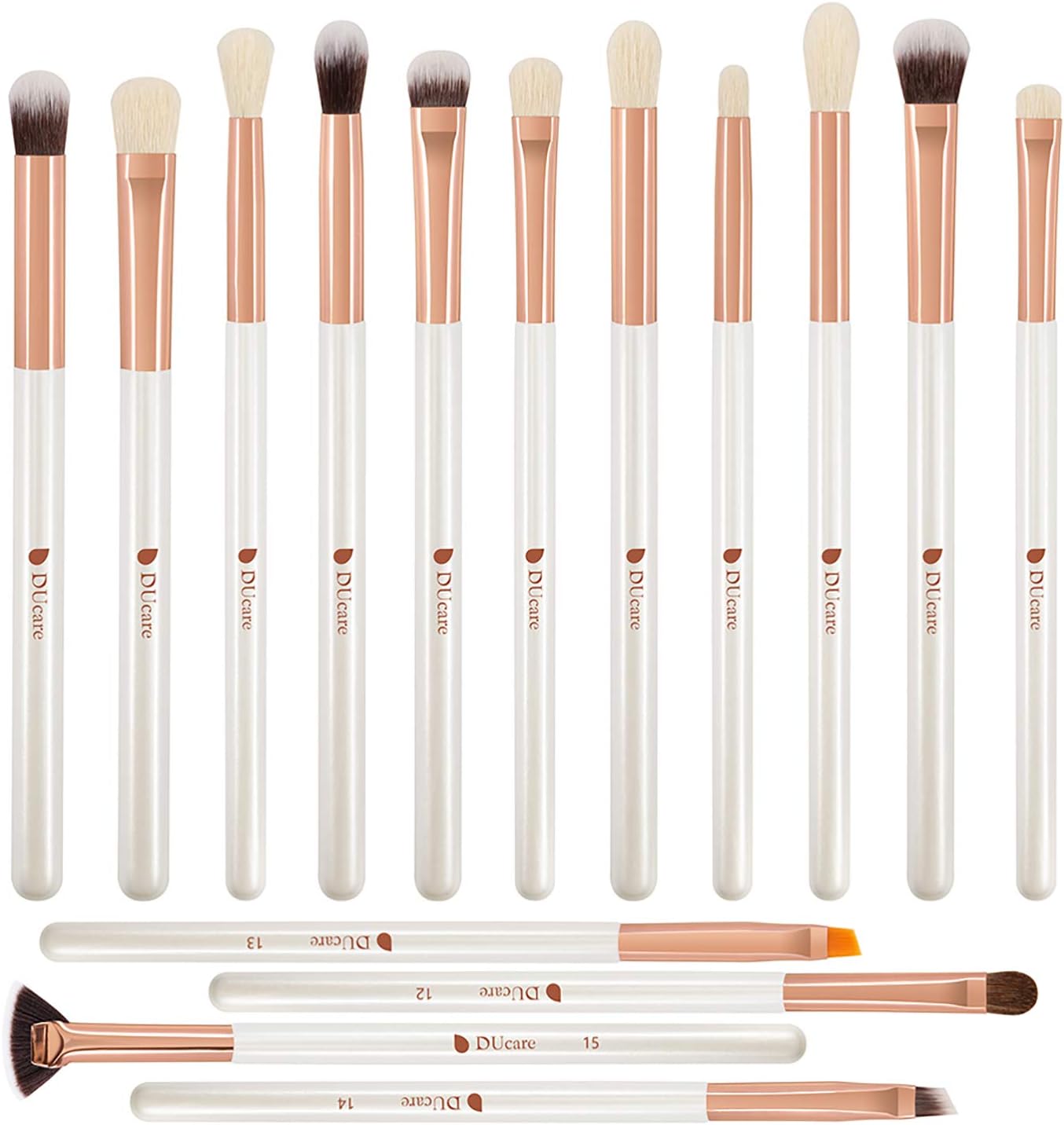 DUcare Eye Makeup Brushes 15pcs White Eyeshadow Makeup Brushes Set with Soft Synthetic Hairs & Real Wood Handle for Eyeshadow, Eyebrow, Eyeliner, Blending
