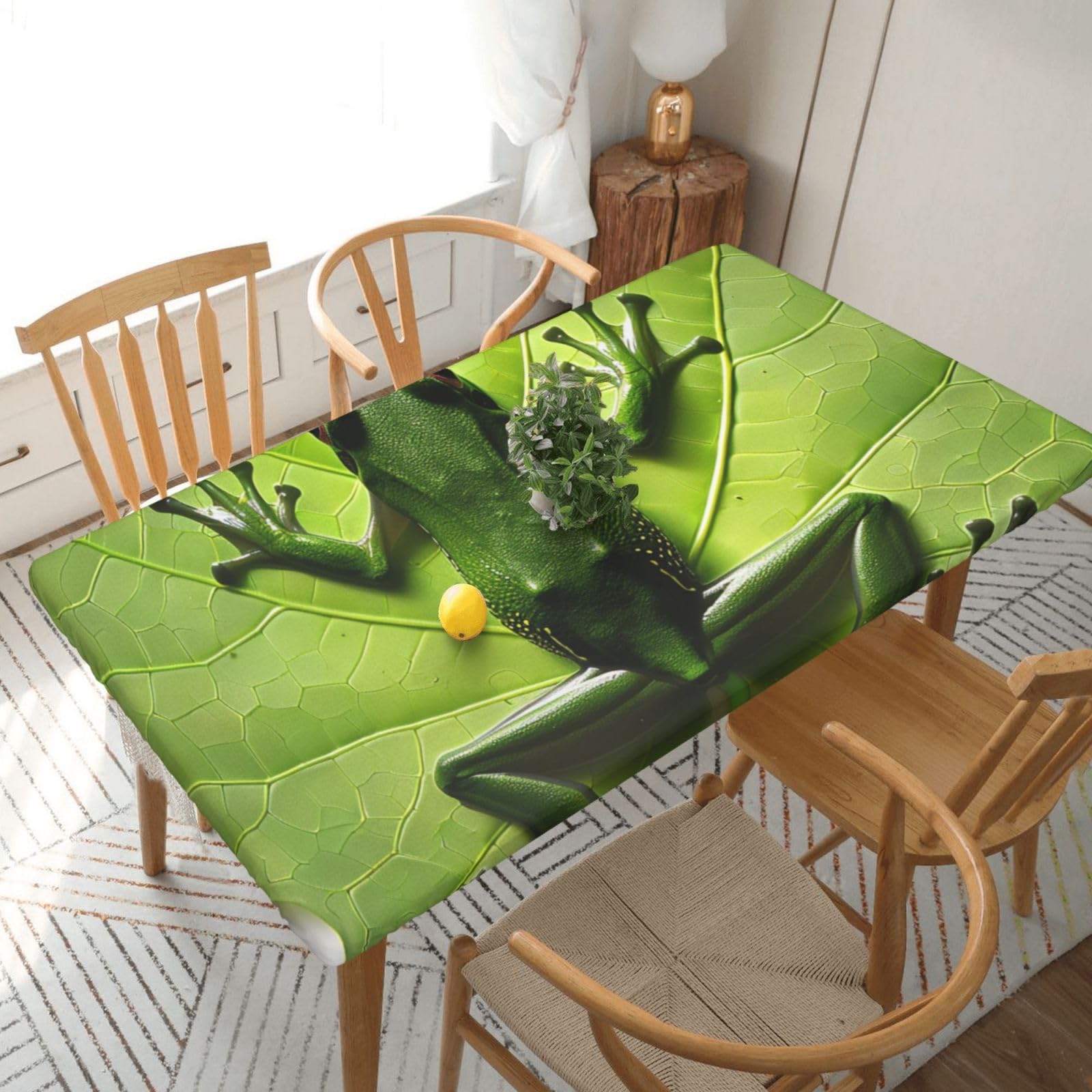 WPKJU Frog Leaves Printed Tablecloths 5ft Rectangular Table Covers Washable Polyester Decorative Table Cloth for Dining Table Picnic Wedding