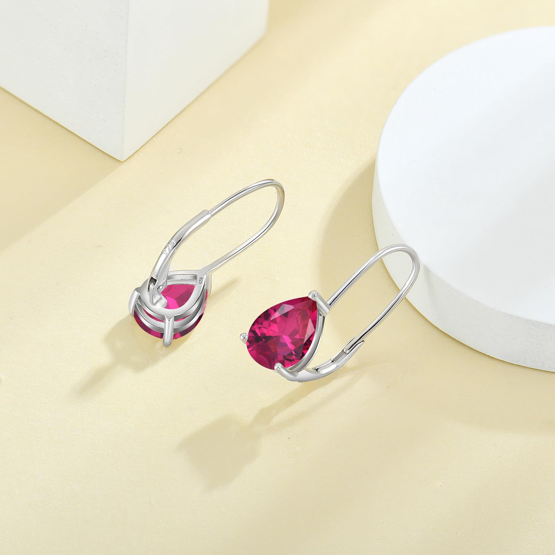 JO WISDOM Pendientes de aro de plata de ley 925 con piedra natal y circonita cúbica para mujer