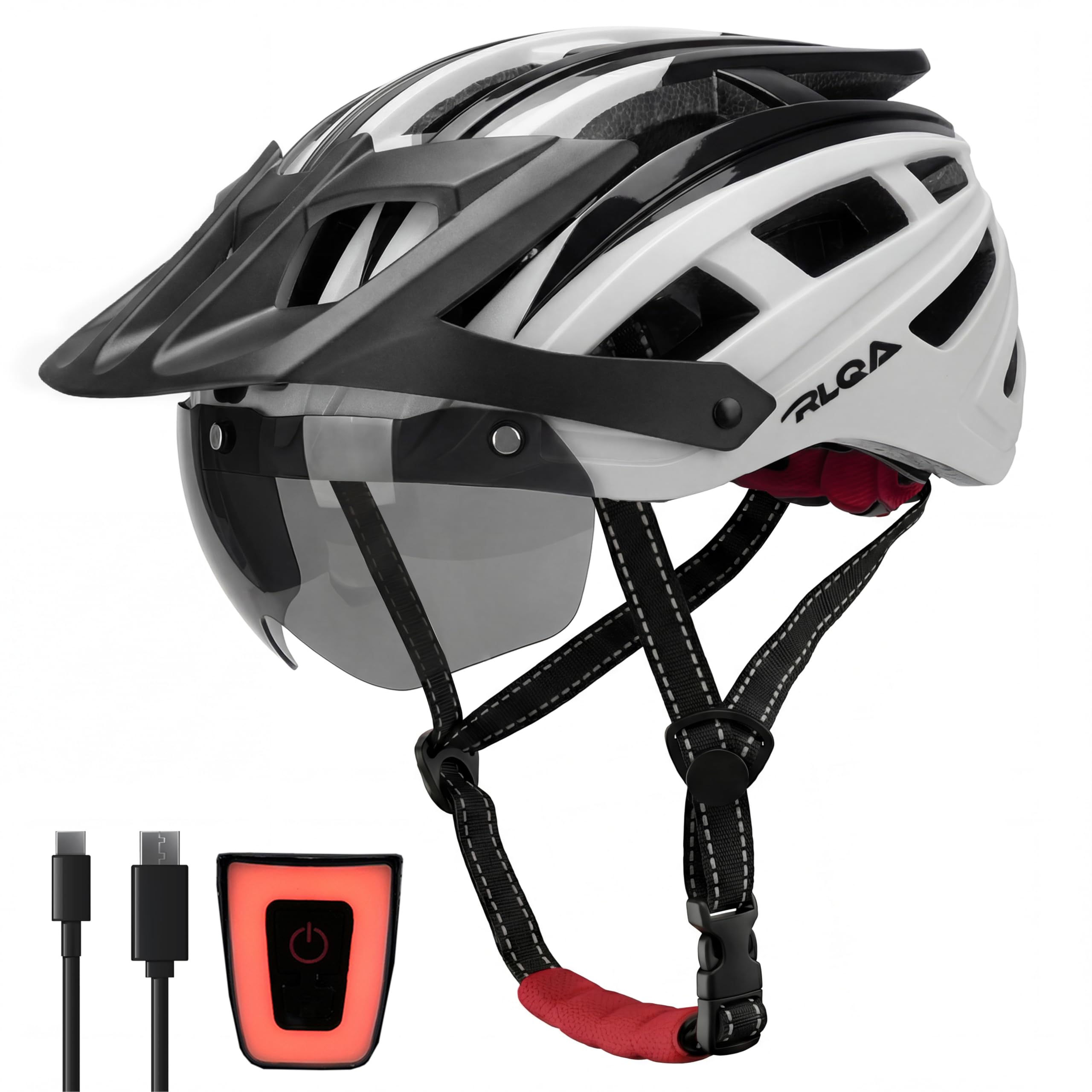 RLQA Casco Bicicleta Hombre Mujer – Casco para MTB y Carretera con Visera Magnética Desmontable y Gafas, 24 Orificios de Ventilación, Luz Trasera LED y Talla Ajustable — view 10