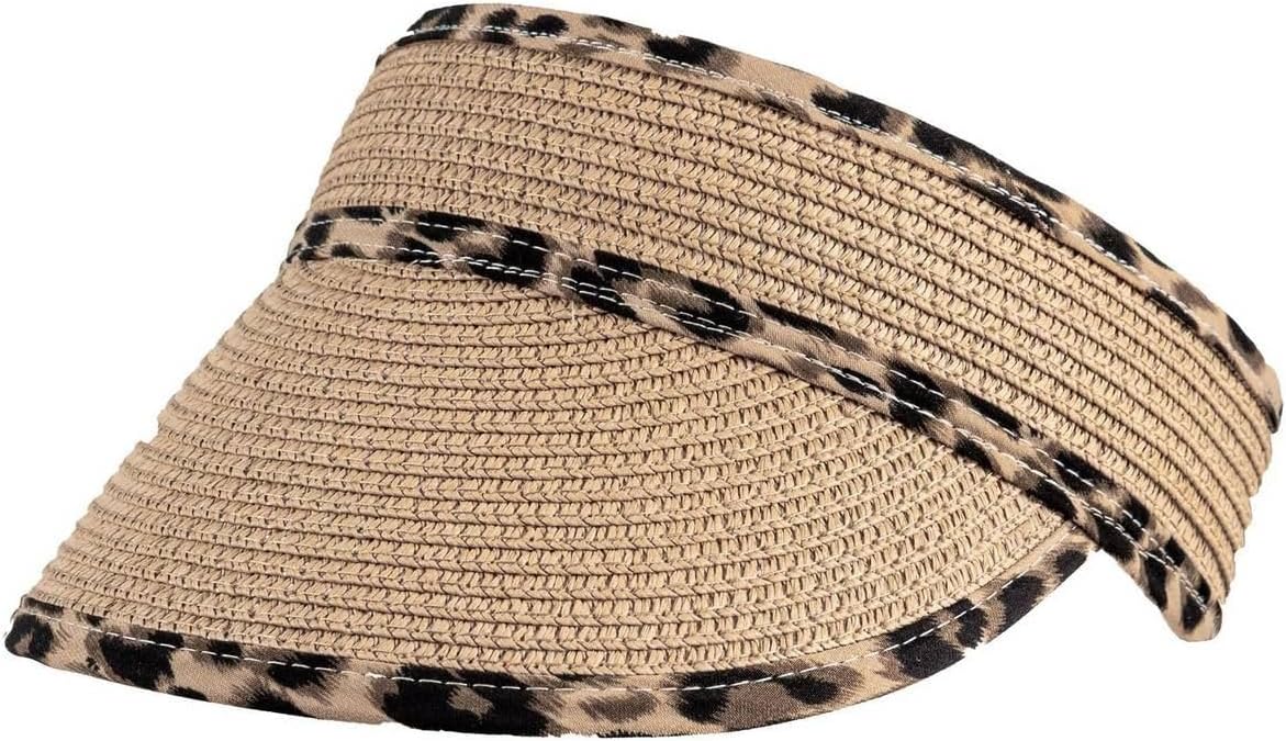 Dents Womens Animal Print Trim Straw Sun Visor - Sand Beige