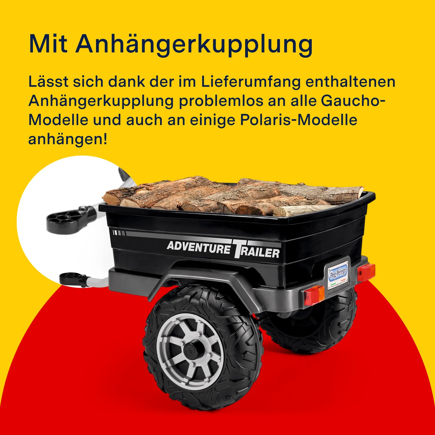 PEG Adventure Trailer Anhänger für Elektro-Geländewagen Gaucho und Polaris, Tragfähigkeit 30 kg, Geländegängige Räder, ab 2 Jahren