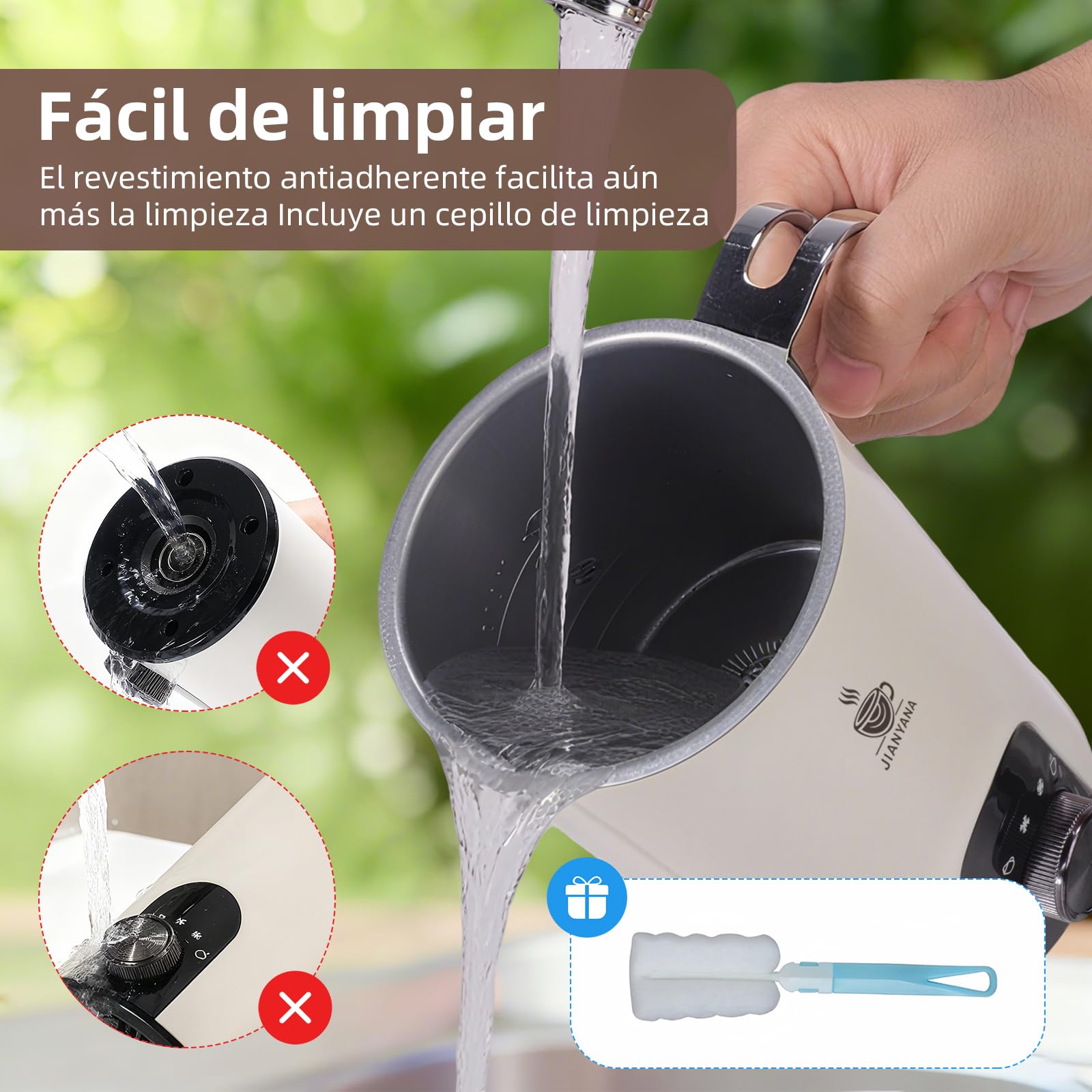 JAINYANA Espumador de Leche Eléctrico 5 en 1 Espuma Caliente y Fría Automática Calentador de Leche,350ML Silencioso Acero Inoxidable,para Latte Capuchino Macchiato y Chocolate Caliente(Blanco)