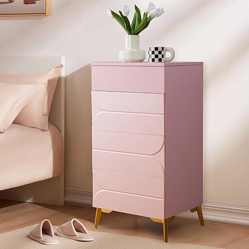 RARZOE Cómoda de 4 cajones para dormitorio, cómoda moderna con espejo iluminado LED, cómoda de almacenamiento de madera de gran capacidad para
