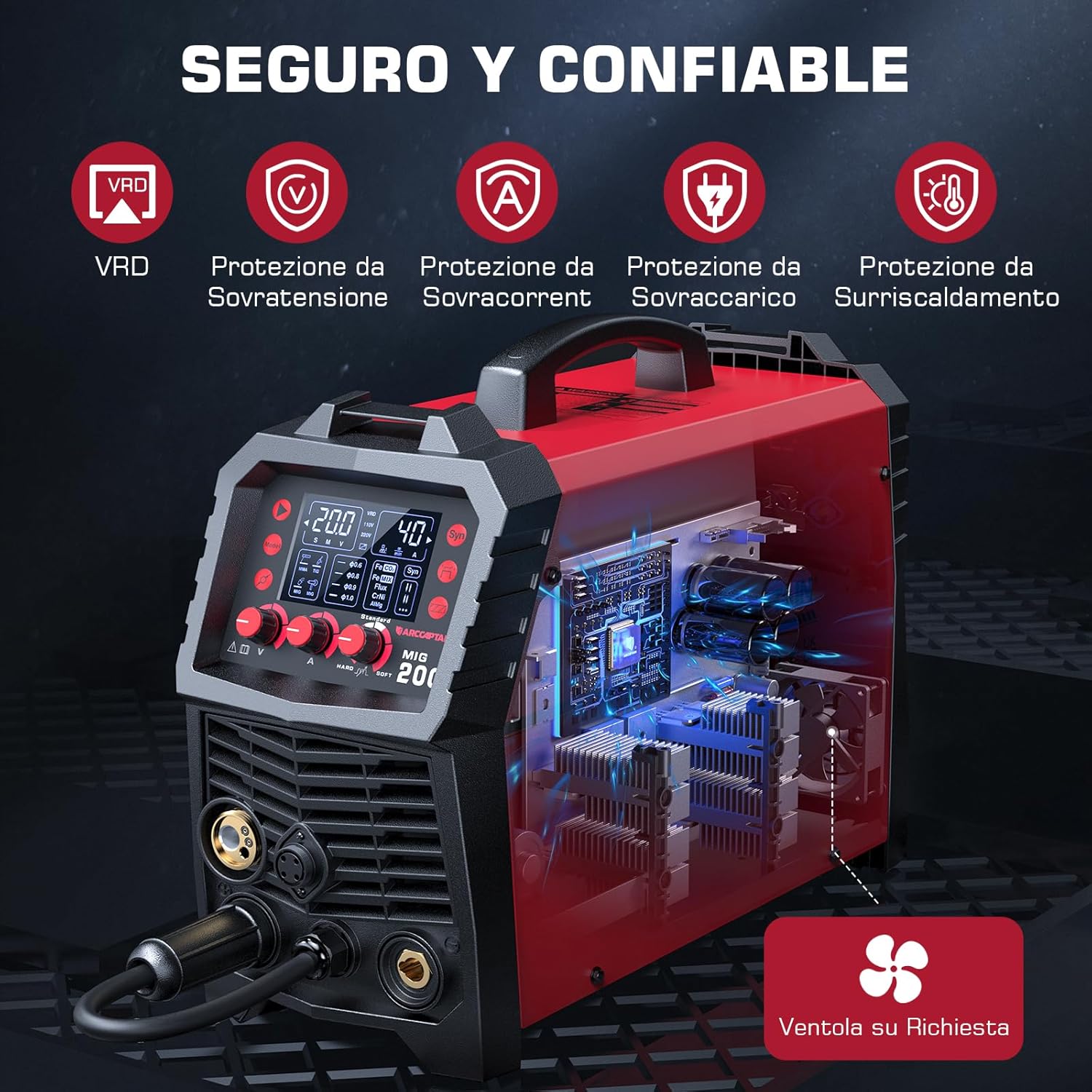 ARCCAPTAIN MIG200 demonstrating high welding performance with adjustable inductance and burn-back control