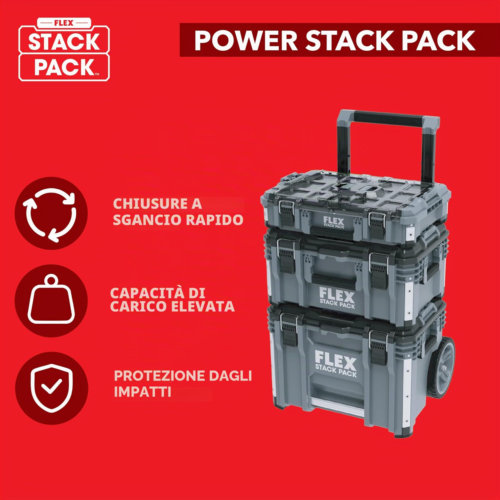 Flex Stack Pack 531461 - Set di valigie standard (in plastica resistente agli urti, con chiusura a sgancio rapido, cassetta degli attrezzi)