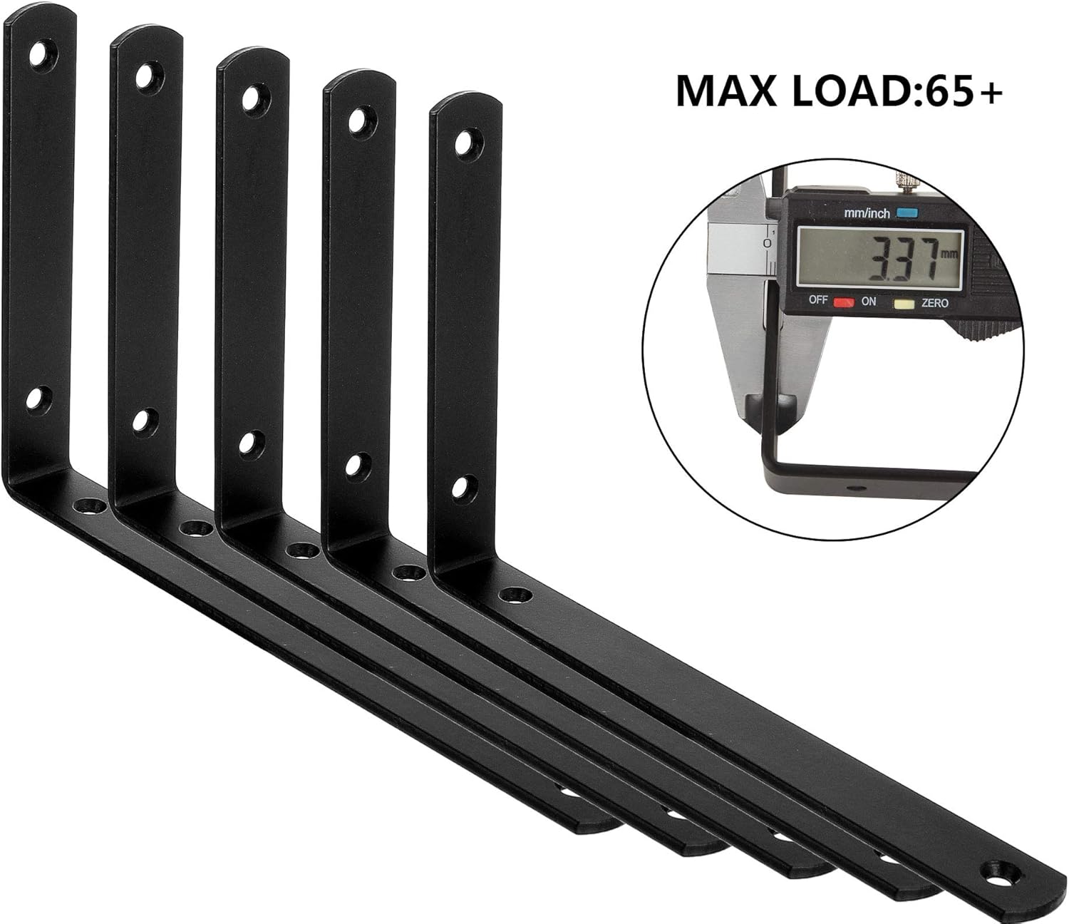 10Pcs Black L Corner Brace, 7”x 4.7” Heavy Duty Shelf Bracket for 8Inch Lumber Boards, Metal Iron L Corner Brackets, Decorative Joint Angle Bracket with Screw for Shelf, Wood, Furniture, Shelves