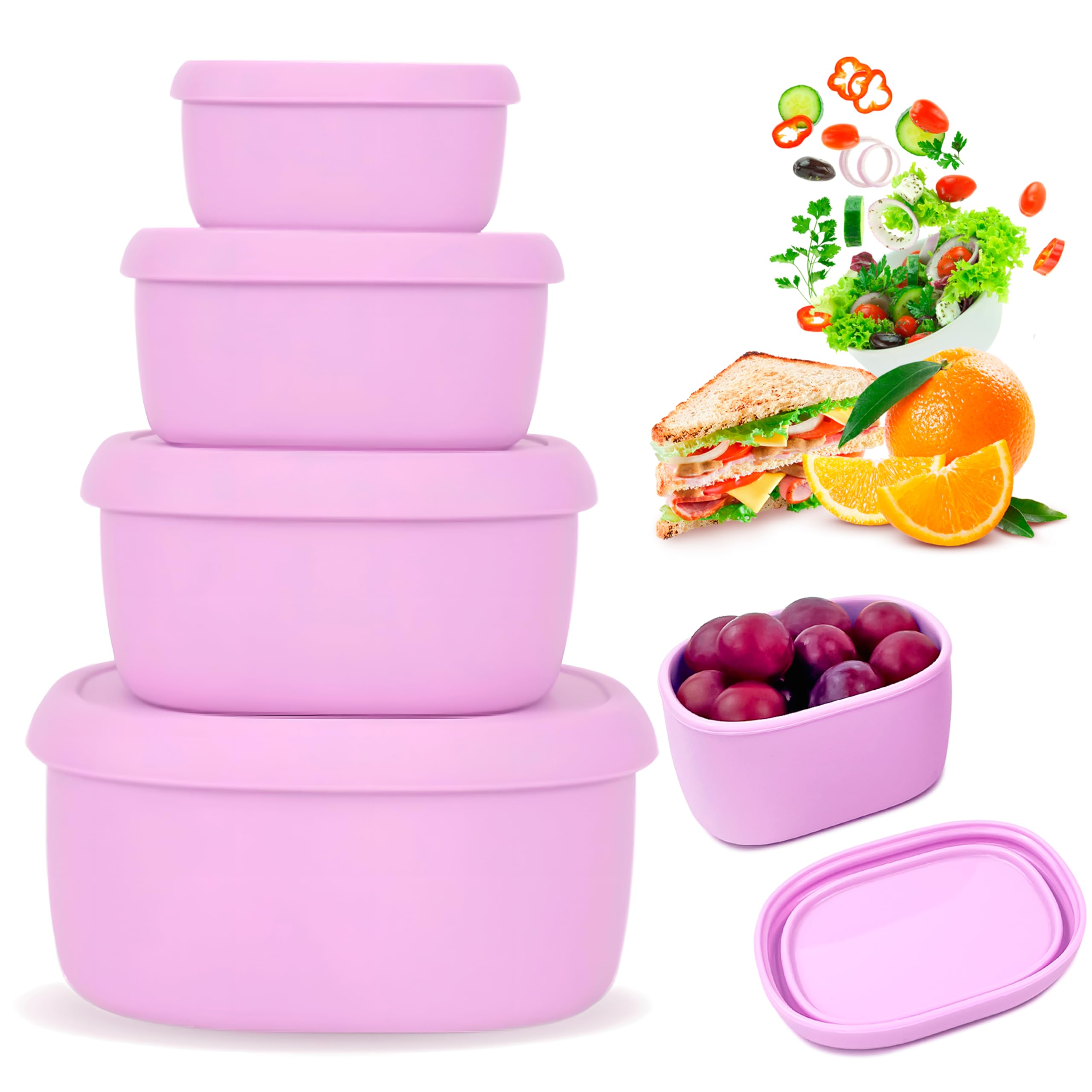 Photo 1 of Anatole Silicone Food Storage Containers 4 Pcs Lunch Bento Box with Lids Leakproof Dishwasher Microwave Oven Freezer Safe BPA Free CPC Certified (30oz 20oz 10oz 6.7oz)