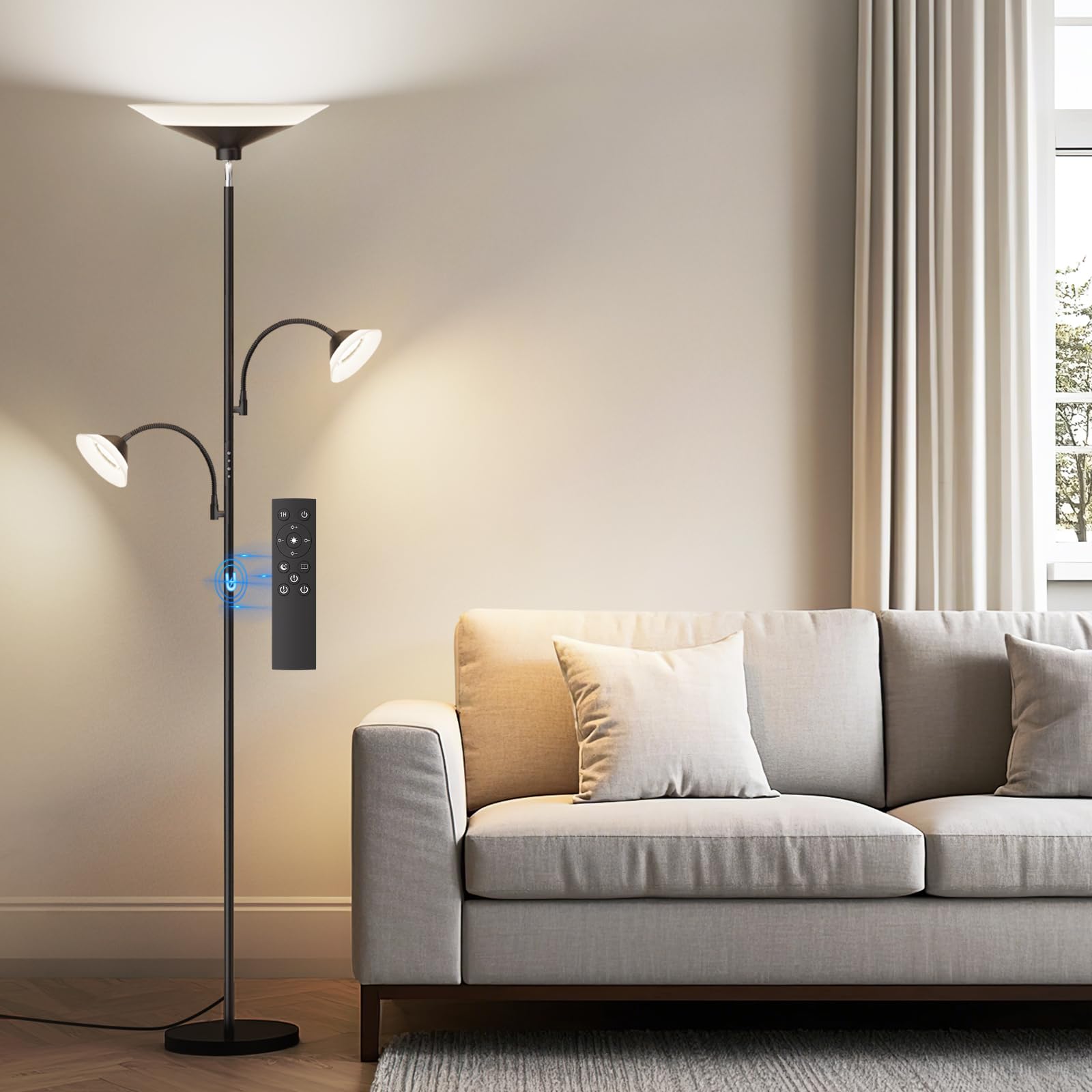 3 Way Torchiere Floor Lamp - 42W Dimmable LED Tree Standing Lamp with Remote 2300LM Color Changing Brightness