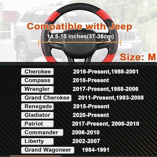 Miniatura 9 de GIANT PANDA Cubierta del volante para Jeep Wrangler, cubierta del volante del coche para Jeep Grand Cherokee y Cherokee - Negro