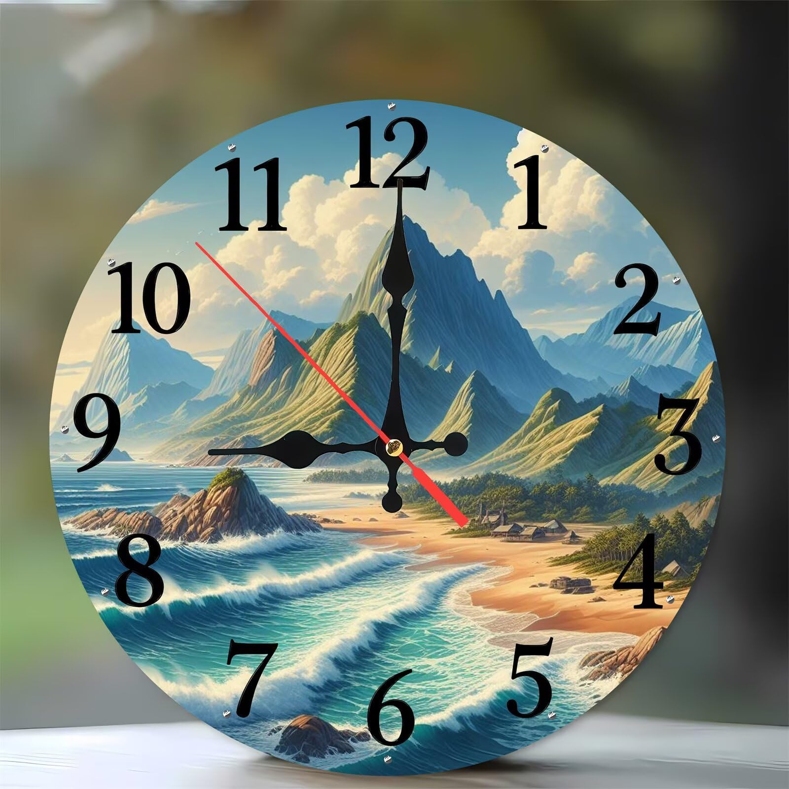 Horloge murale moderne en bois de 35 cm style bord de mer rustique