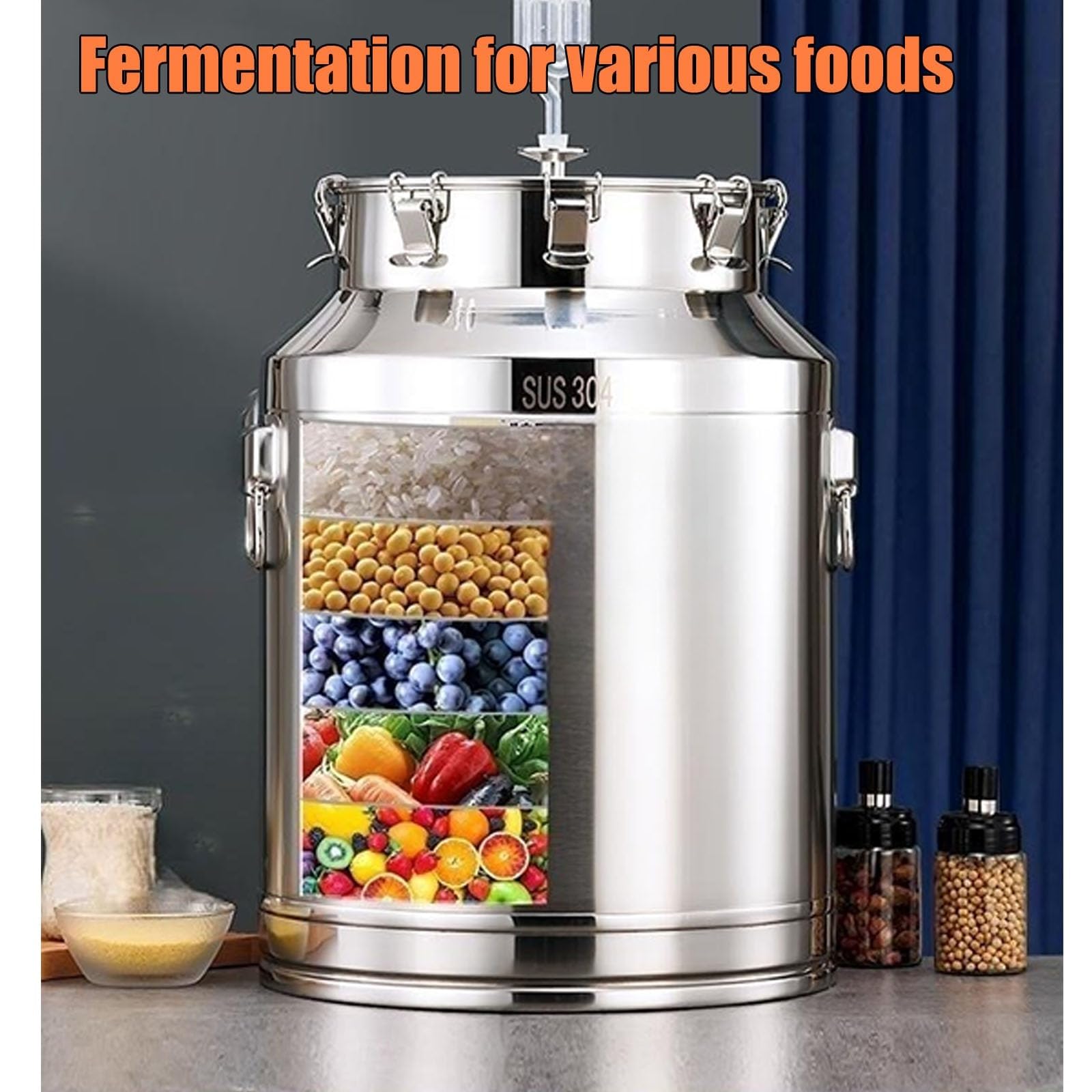 Fermentador de acero inoxidable, equipo de elaboración casera, cubo de fermentación con cierre de aire, fácil de limpiar, para almacenamiento de vino y alimentos, 40 o 76 litros
