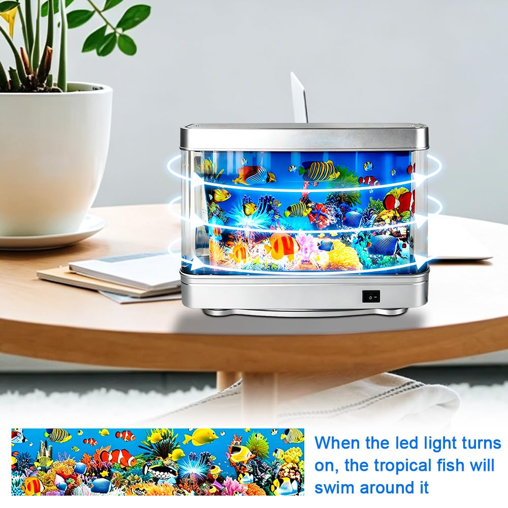 Künstliches Aquarium Lampe Lavalampe, Mini Aquarium Baby mit Sanfter, Augenschonender Beleuchtung, Leiser Energiespar Schreibtischaquarium, Gute Wahl für Geschenke Raumdekoration