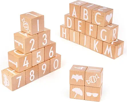 Wooden ABC Building Blocks Number 26 PCS Alphabet...