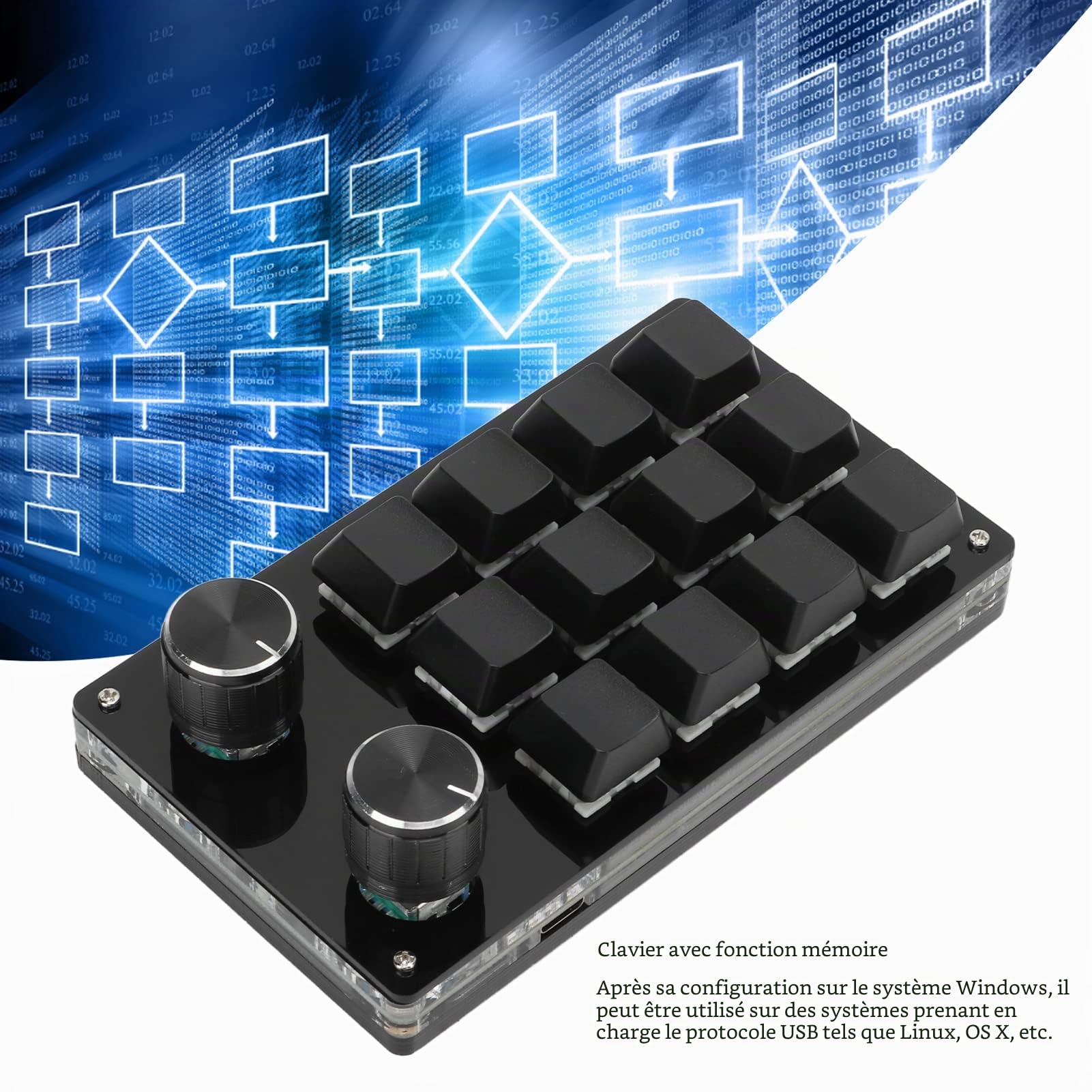 Cuifati Mini Clavier Mécanique Macro à Une Main - 12 Touches Micro Programmables et 2 Boutons, Bricolage pour Jeu (Tout Noir)