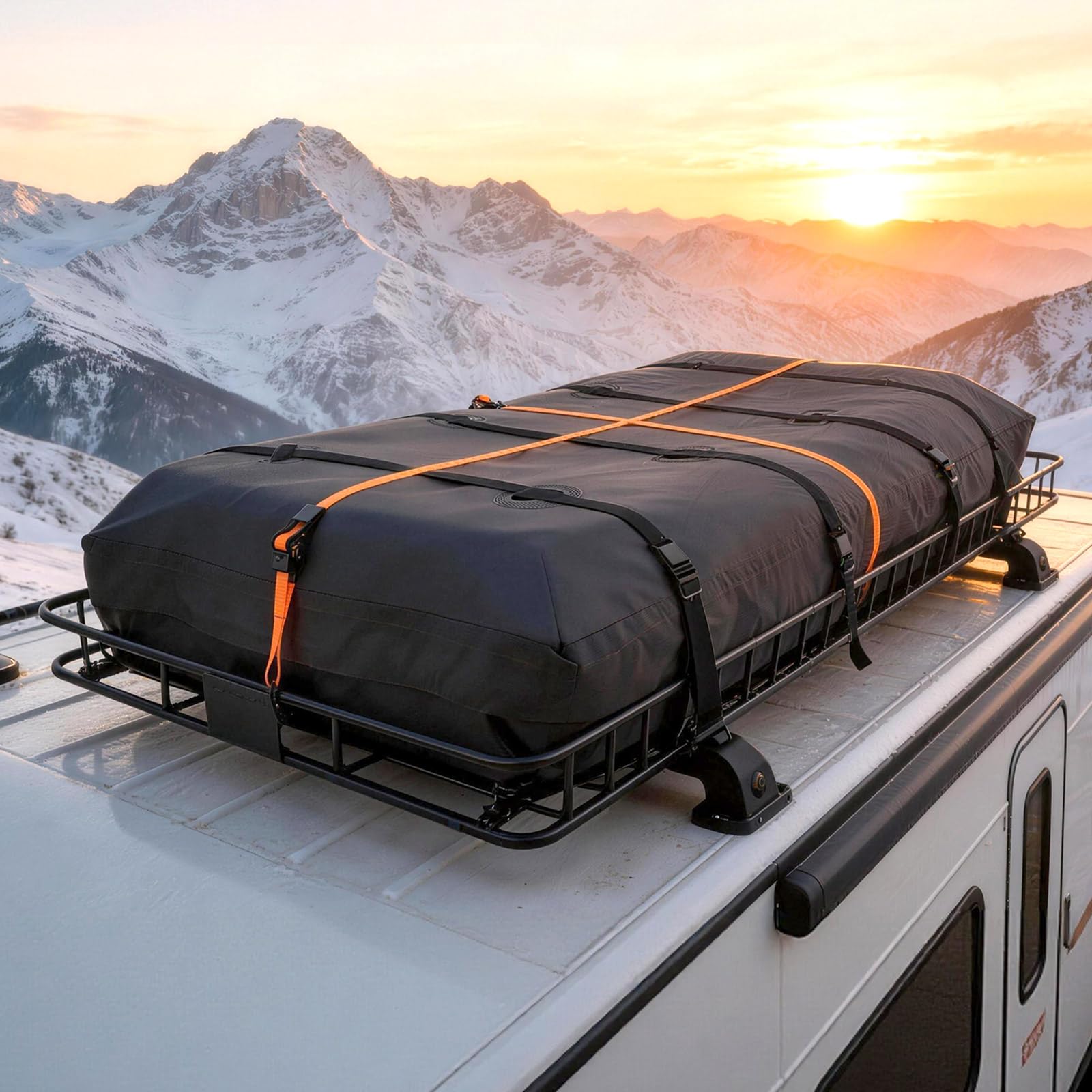 VEVOR Dachkorb Auto 2286 x 1720 x 152 mm Dachträgerkorb (Q195-Legierungsstahl) mit Wasserdichter Tasche (Oxford) und Ratschengurten 113,4 kg Tragkraft Dachgepäckträger für SUV LKW Pkw Autodachkorb