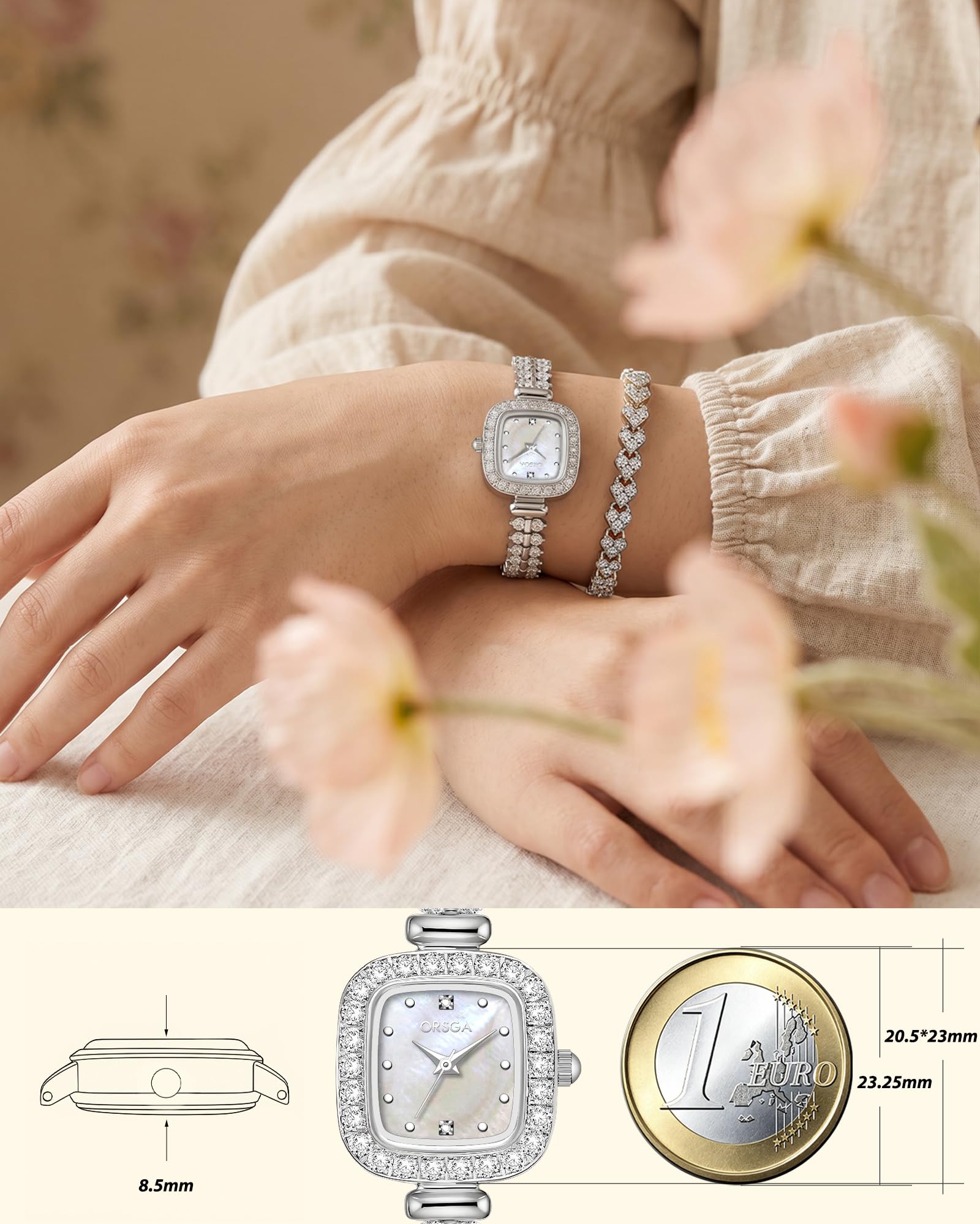 CIVO Reloj Mujer Pequeño Analógico: Impermeable Rectangular Esfera Relojes de Pulsera con Acero Inoxidable Plateado Dorado Correa - Regalo Elegante para Mujeres Regalo Aniversario Cumpleaños