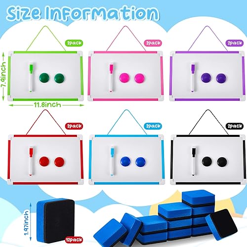 Miniatura 9 de 24 juegos de pizarra magnética de borrado en seco de 12 x 8 pulgadas, mini pizarra blanca portátil con 24 marcadores de borrado en seco, 24