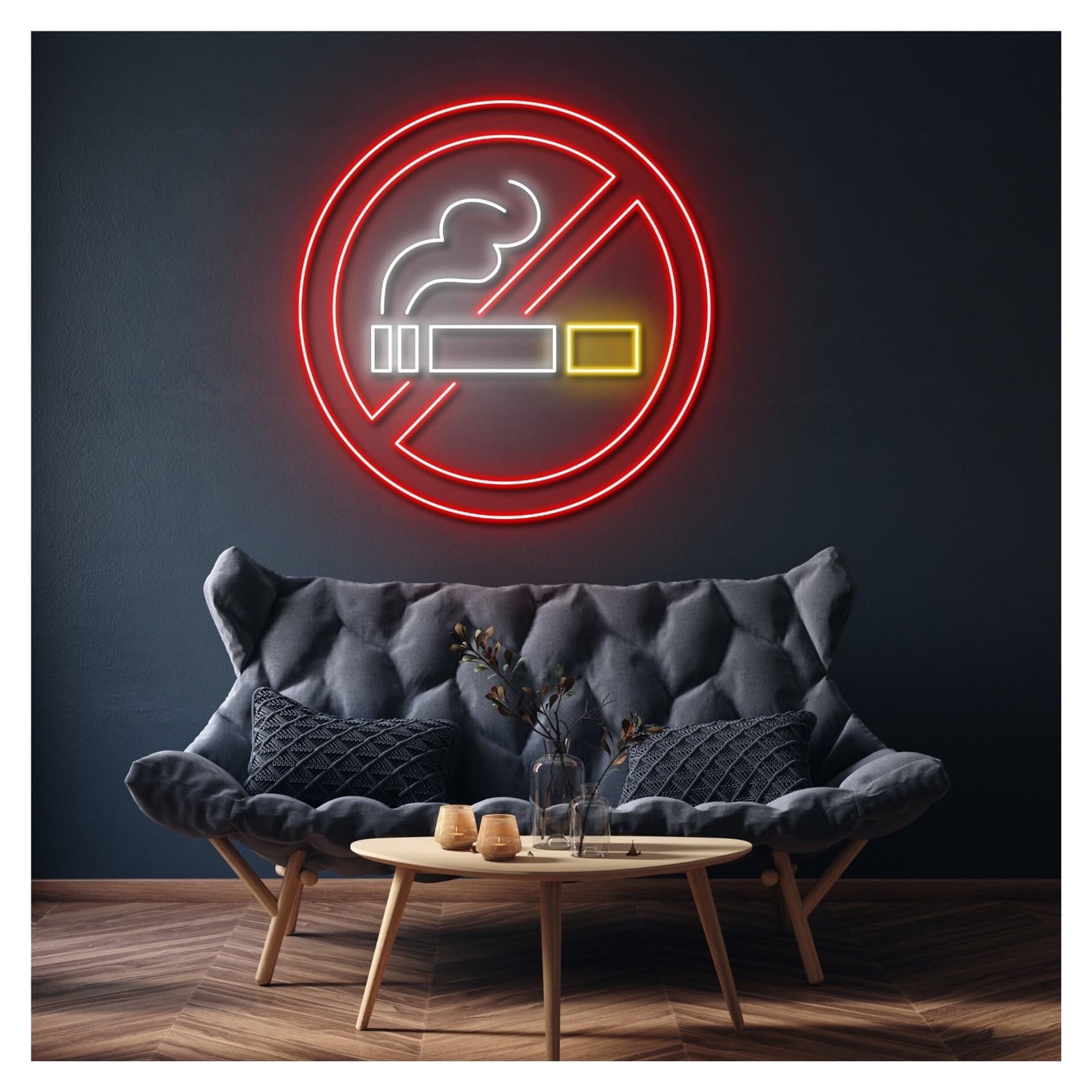 RONGCH Hanging Art Neon Signs No Smoking Neon Sign, Suitable for Cafe Shop Cinema Wall Decor with Dimmable 50cmx50cm