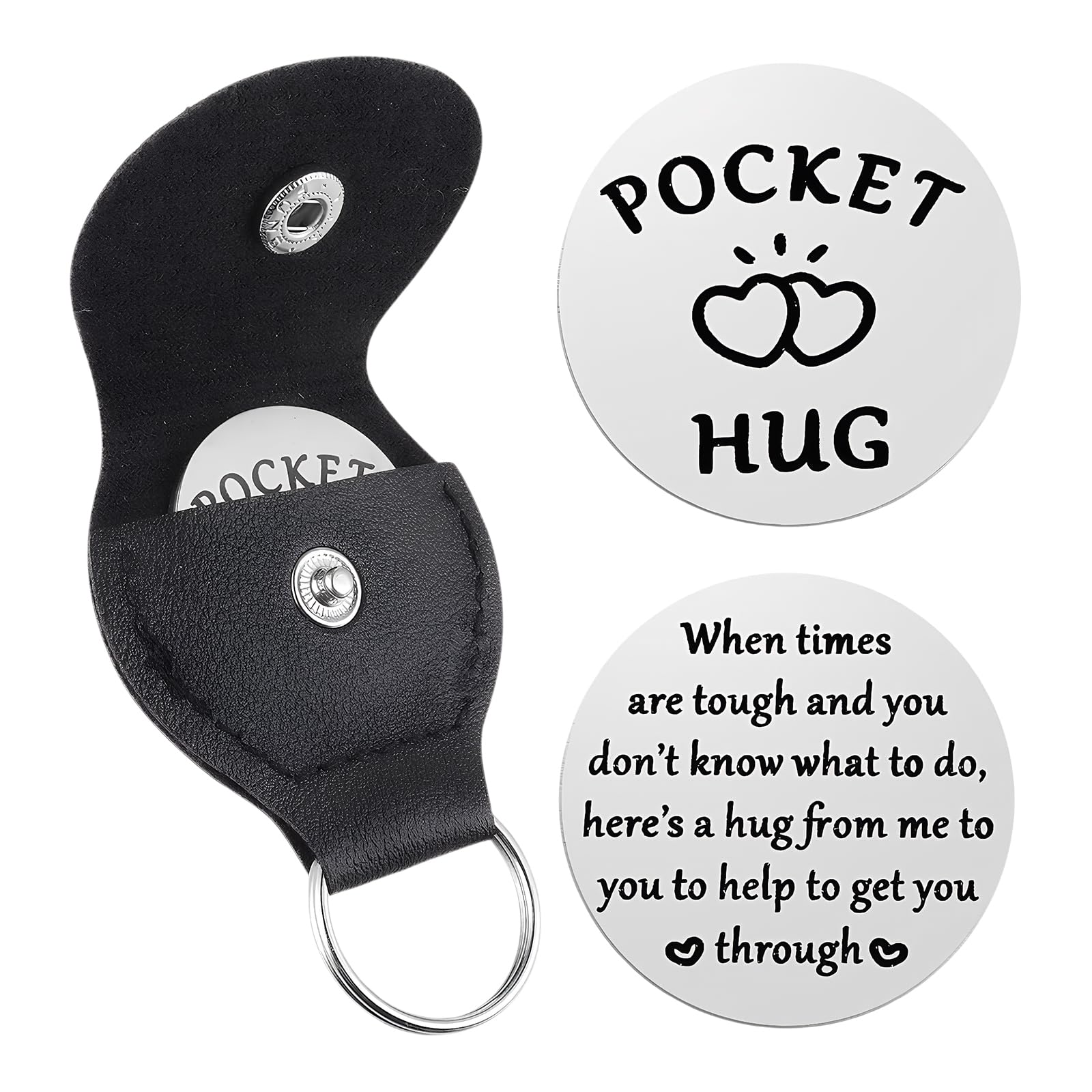 Yirrmiwn Pocket Hug Keyring with Leather Case - Thinking of You Gifts for Women and Men | Friendship, Inspirational, Positive Support, Best Friend Encouragement