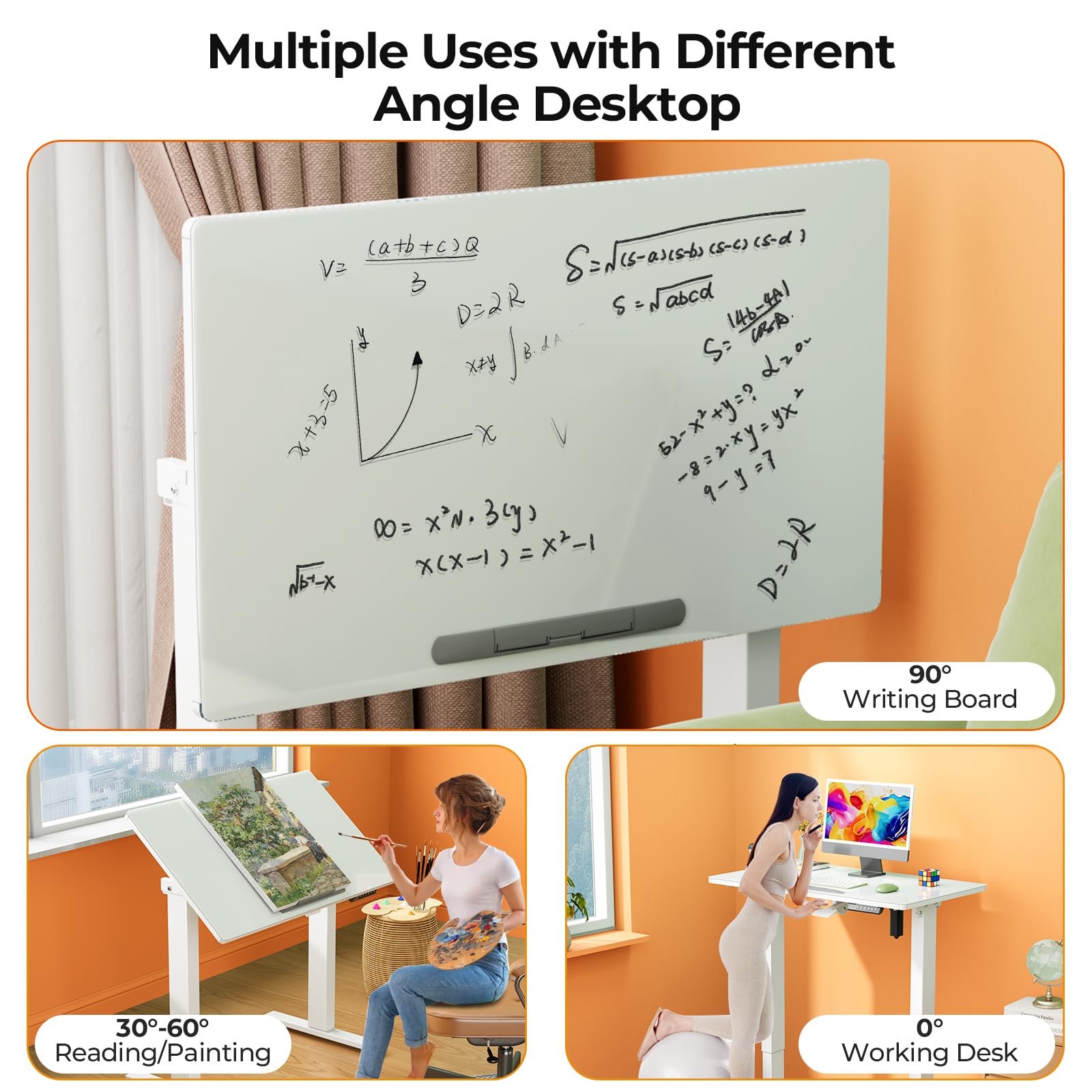 35inch Glass Standing Desk 90 Tiltable Mobile Rising Desk Height Adjustable Whole Piece Rolling Drafting DrawingTable with Wheels — view 5