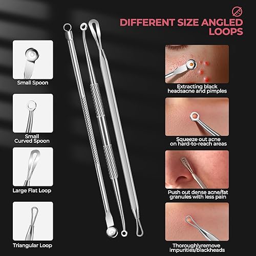 Miniatura 7 de WSYUB Herramienta de eliminación de puntos negros, kit de herramientas para reventar espinillas, kit de 11 piezas de extractor de espinillas,