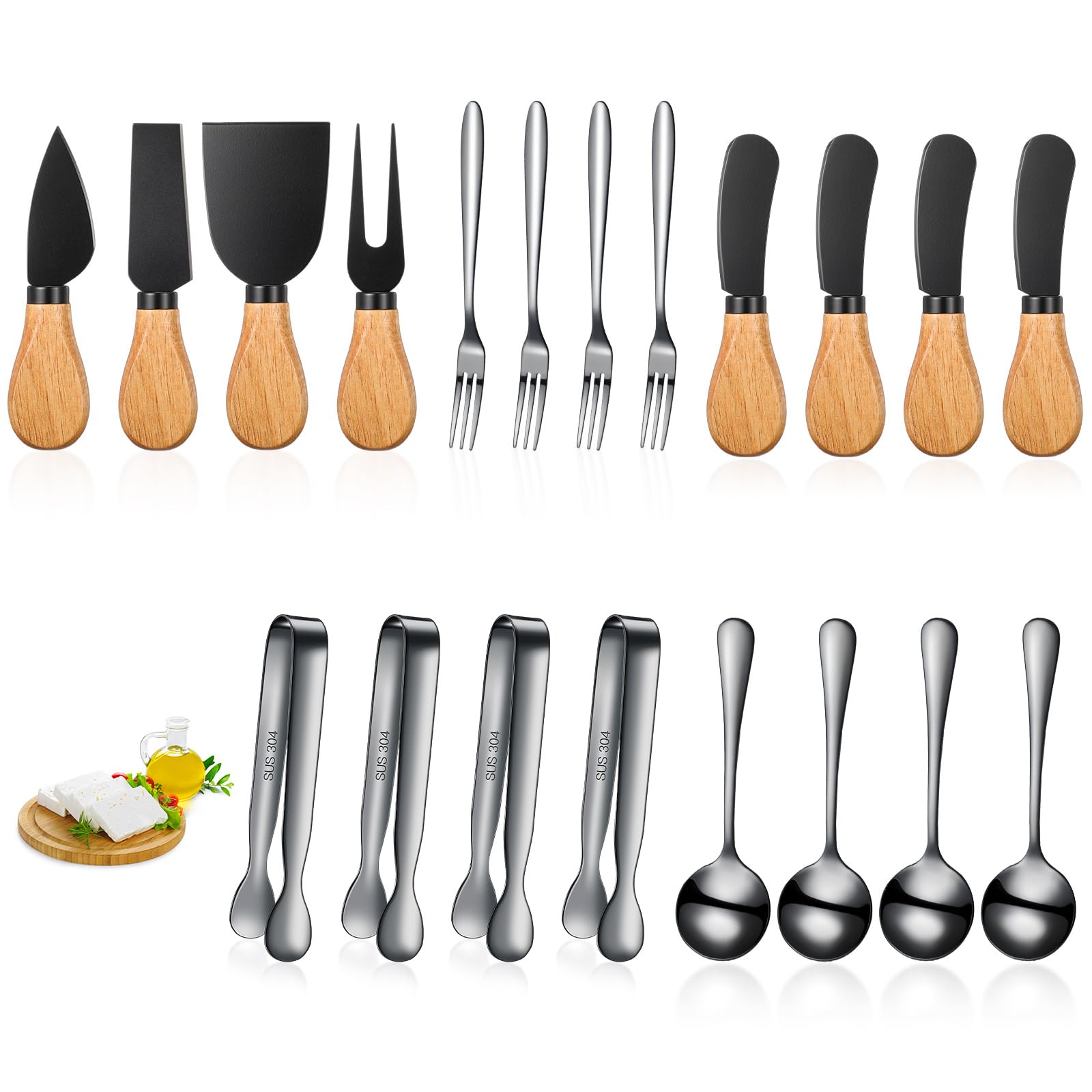 20 Pieces Charcuterie Board Accessories Spreader Knife Set, Black