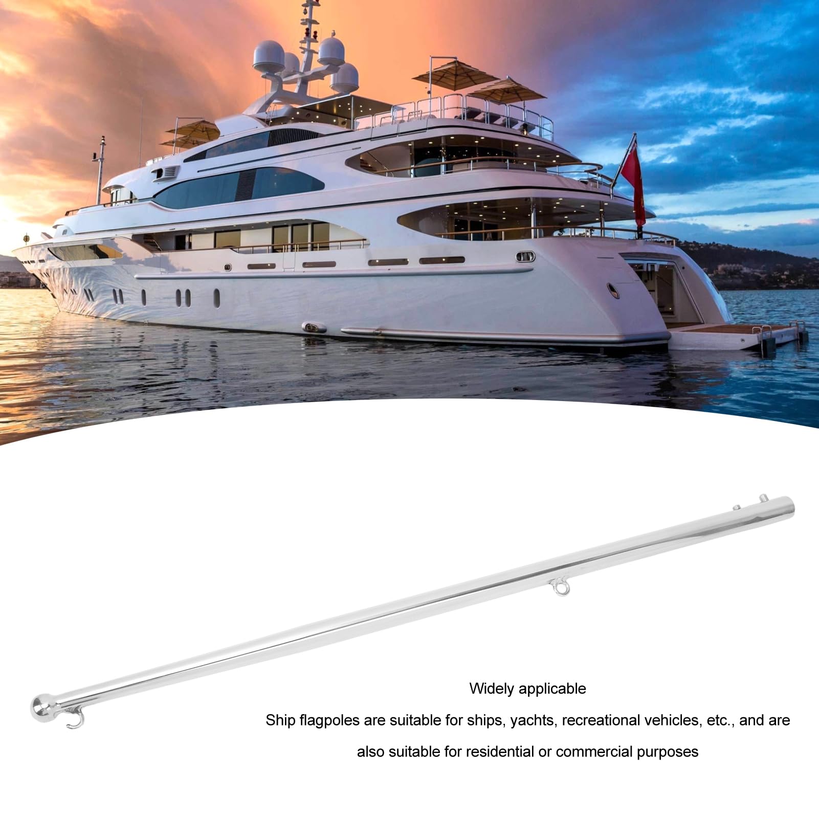 Pôle De Drapeau En Acier Inoxydable 610 Mm - Pour Yacht, Bateau, Extérieur Résistant à La Rouille | Diamètre 16 Mm, Installation Facile