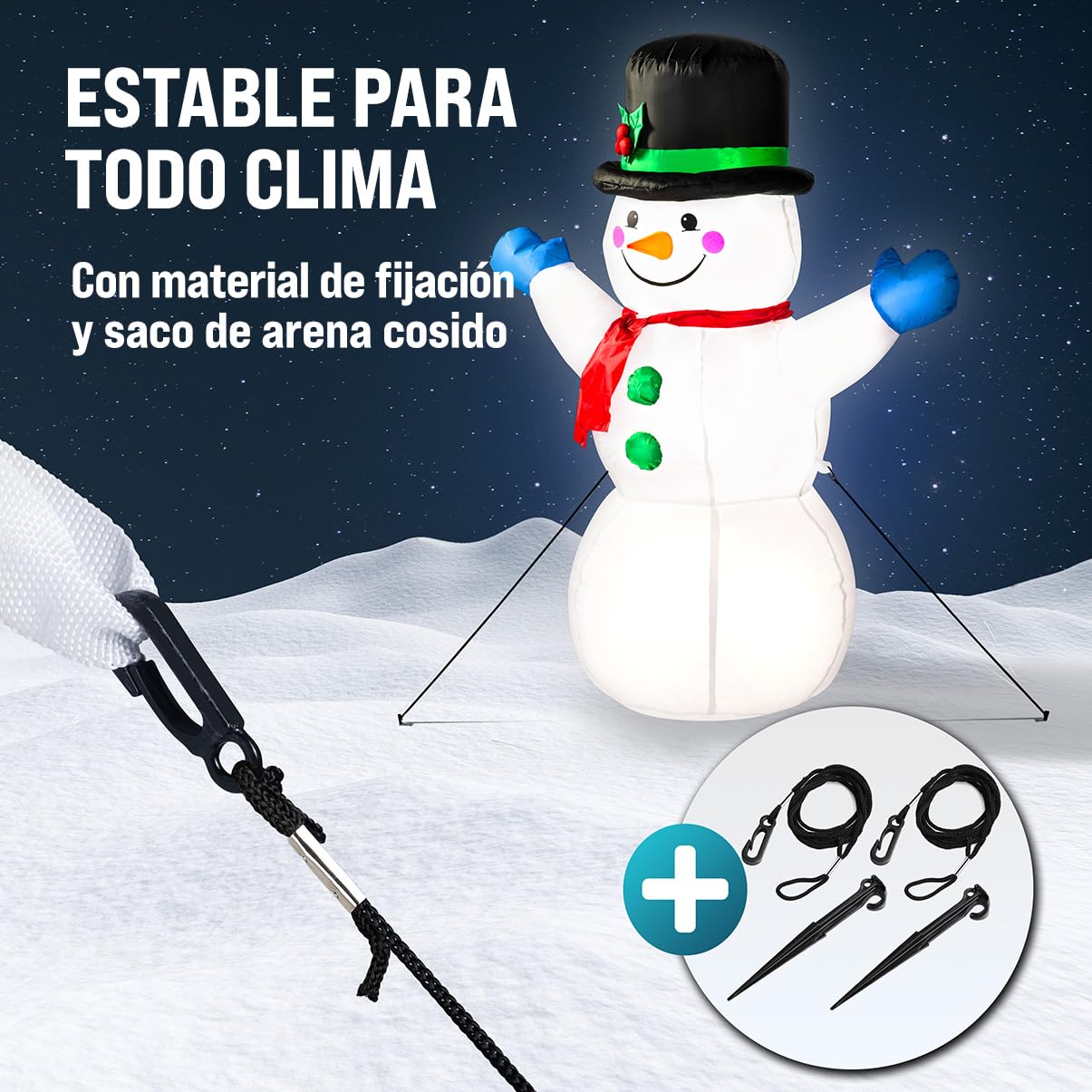 MONZANA® Muñeco de Nieve Inflable 120cm Luces LED Exterior Interior Decoración Navidad Incl. Bomba Eléctrica