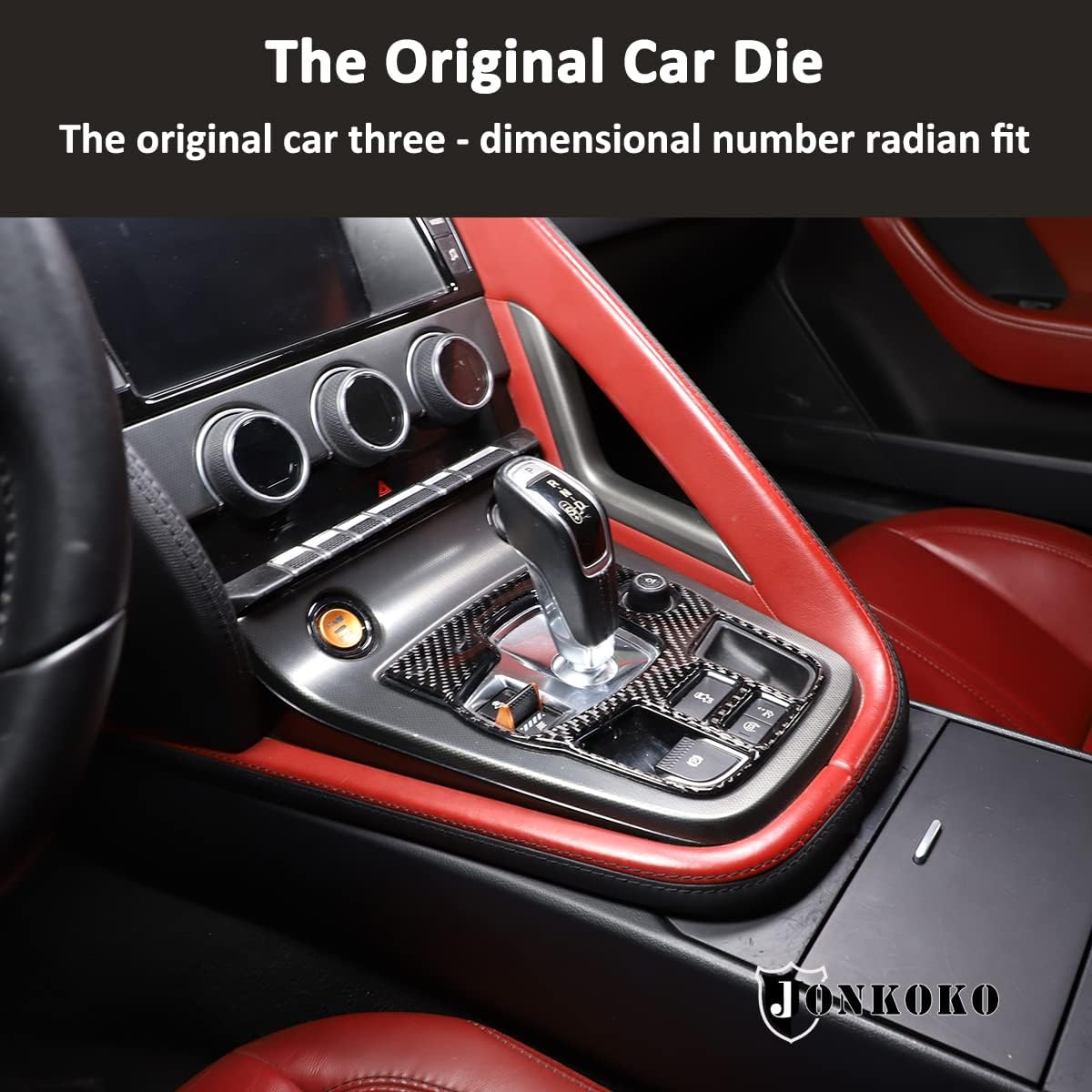Soft Carbon Fiber Car Interior Gear Shift Frame Trim Sticker for Jaguar F-Type 2013-2022 Center Console Trim Cover Sticker (Style B, Black)
