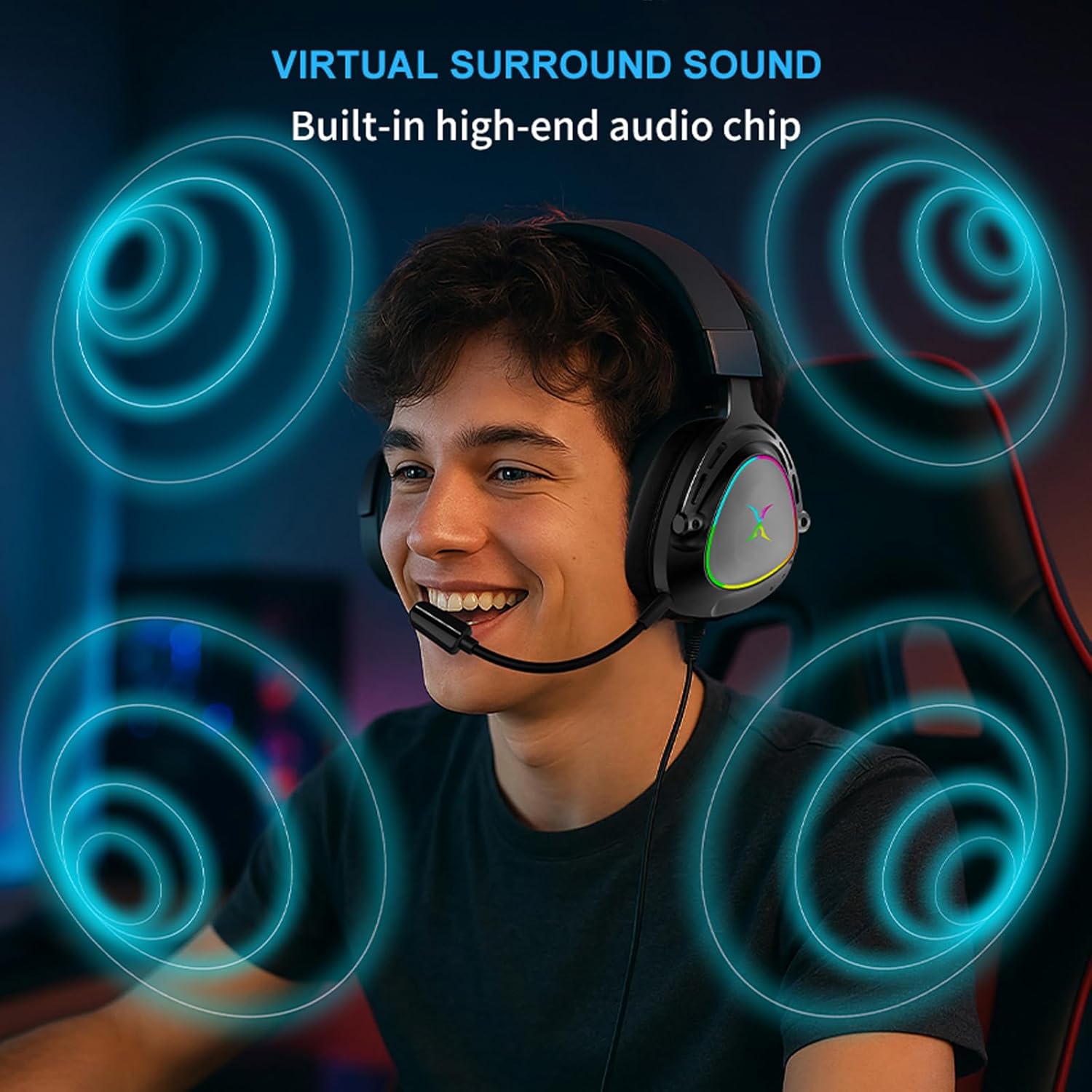 FOXXRAY HAU-50 RGB Gaming Headset, Computer Headphone with Detachable Microphone, Surround Sound, 50mm Drivers, Soft Earmuffs, Lightweight USB Wired Headphones for PC, PS4, PS5, Laptop, Smartphone - Image 3