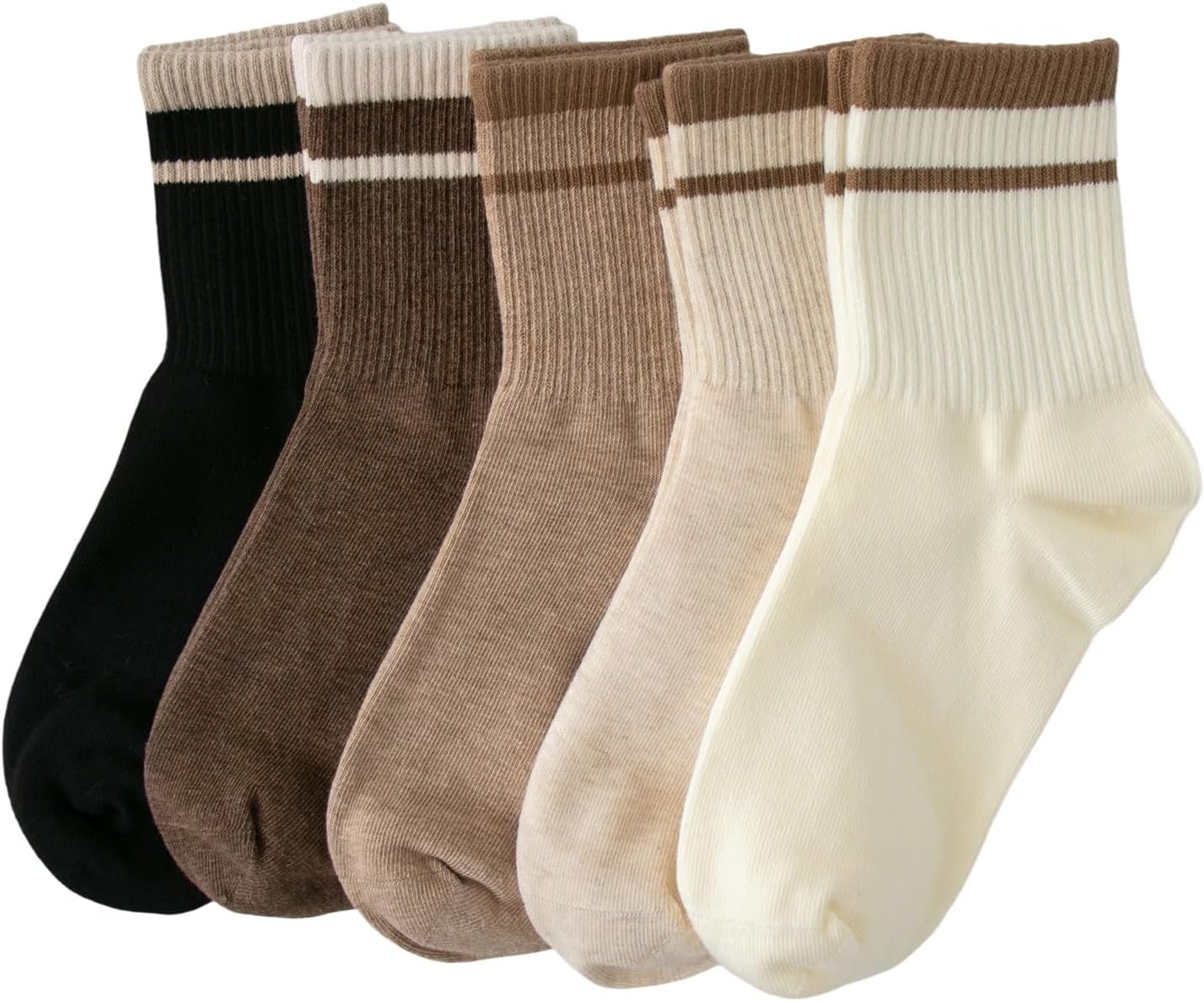 Deeorla Womens Striped Crew Socks Brown Vintage Retro Athletic Socks 5 Pairs - Image 4