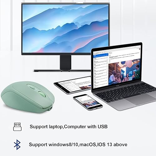 Miniatura 7 de Ratón Bluetooth inalámbrico recargable, silencioso y portátil para computadora portátil, iPad, MacBook ProAir, PC, Surface Pro, LenovoSamsung Tablet