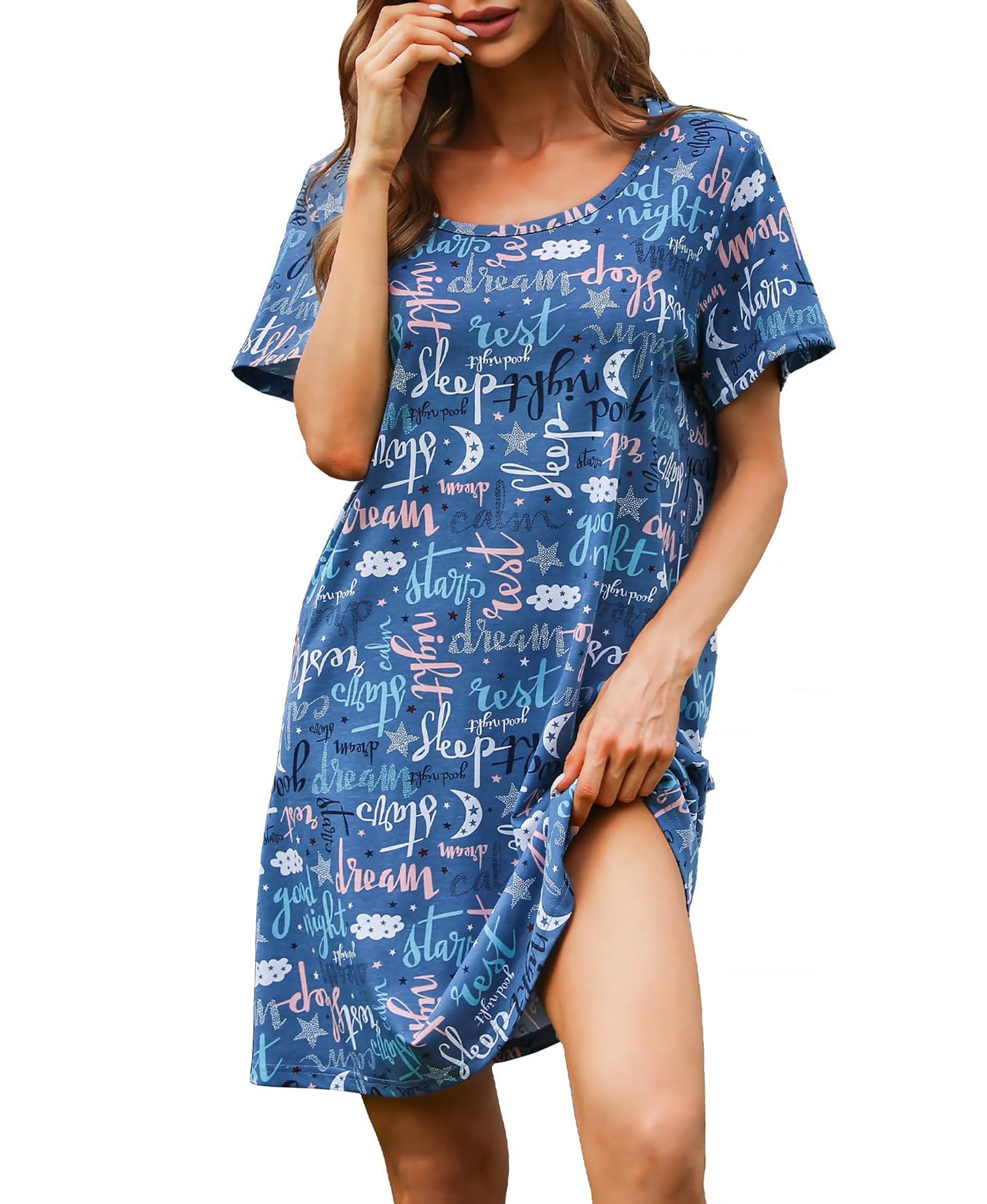 Camicia da notte da donna a maniche corte e pigiama comoda in cotone con stampa alla moda per dormire e tempo libero, taglie S-3XL