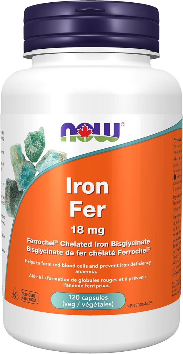 NOW Supplements, Iron 18 mg Capsules, Non-Constipating*, Essential Mineral, 120 Count
