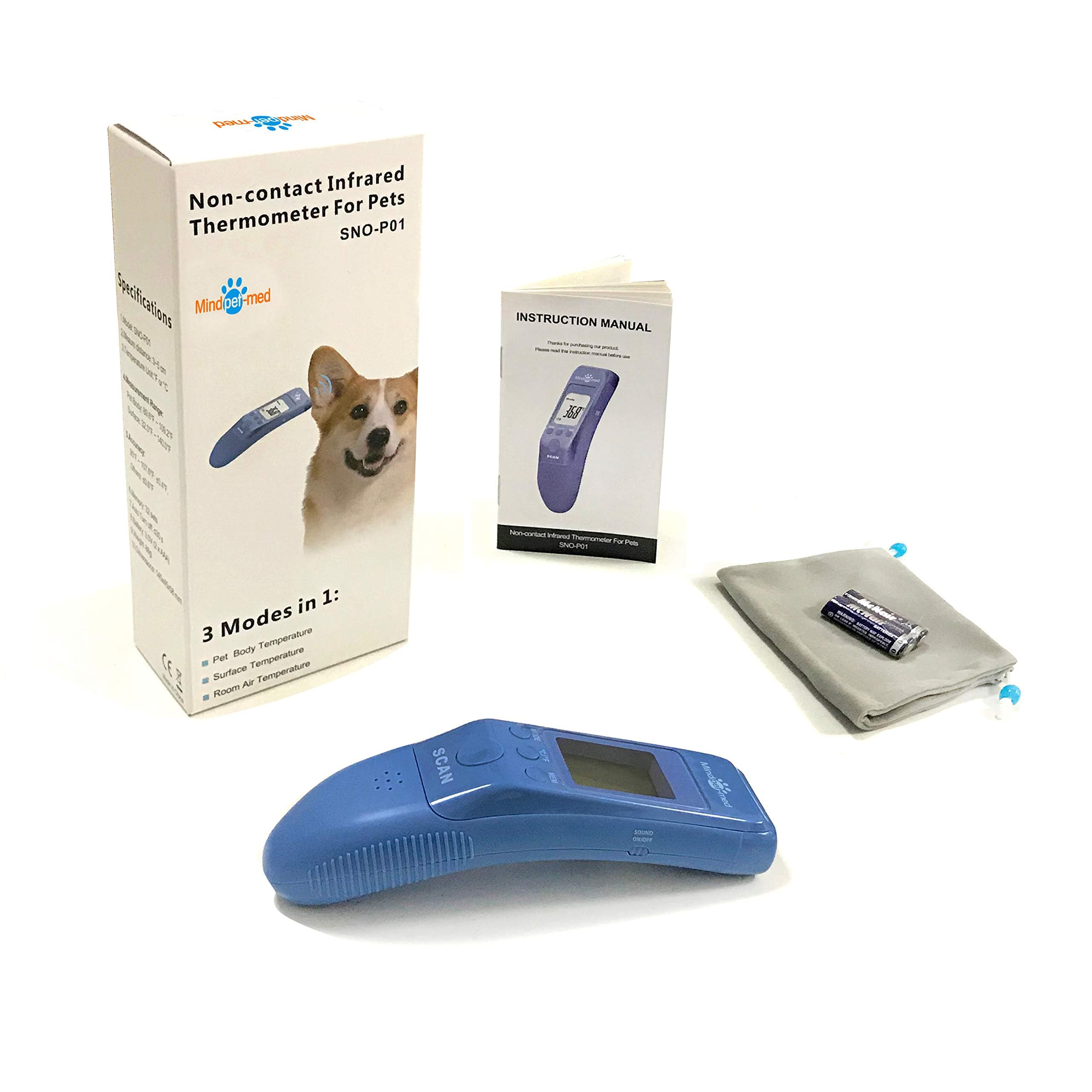 Termometro per animali domestici senza contatto per cani, classico clinico veloce, 3 modalità (corpo, superficie dell'oggetto, stanza), modalità corporea per misurare accuratamente la