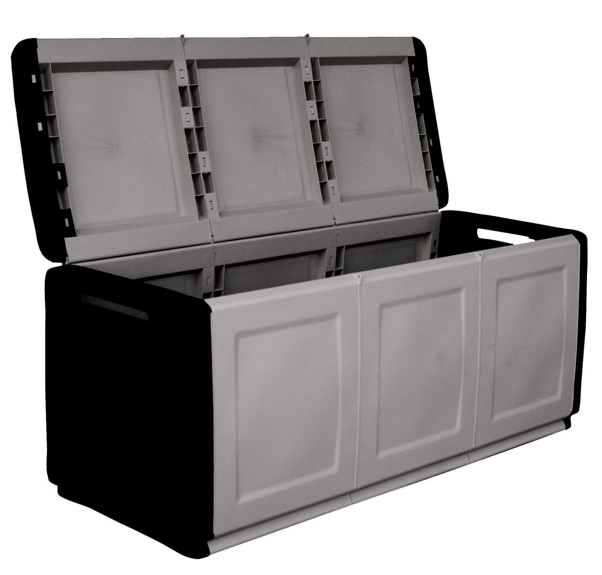 Dmora Baúl Zele, Cómoda multiusos, Baúl de almacenamiento, Caja de almacenamiento, 100% Made in Italy, 138x53h57 cm, Gris claro y negro