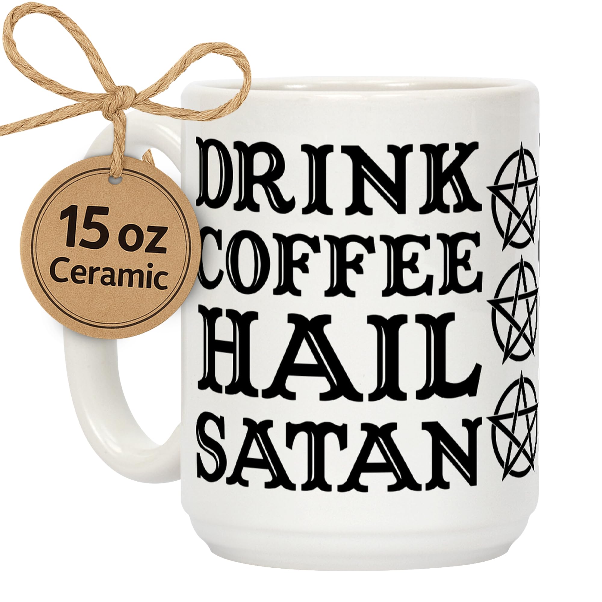 LookHUMAN Ceramic Hail Satan Coffee Mug - Funny Drink Cups as Meme Cup & Atheist Gifts, Double-sided Print Dark Humor Coffee Cup, Dishwasher Safe Novelty Coffee Mugs, Fun Coffee Cups, 15oz