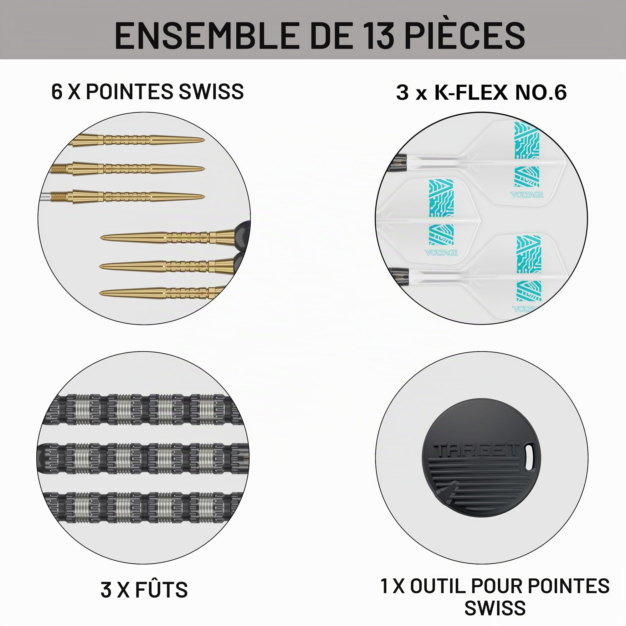 Target Darts Rob Cross 95K Pointe en Acier Swiss Point Fléchettes, 95% Tungstène Fléchettes avec K-Flex Vols, 21G/22G/23G/25G | Voltage Dart, Player Édition Swiss Points K Flex Fléchette