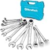 DURATECH 12-Piece Flex-Head Ratcheting Spanner Set 8-19 mm, Combination Wrench Set with 72-Tooth Ratchet Gear, Cr-V Steel, Metric, Organized in Storage Case