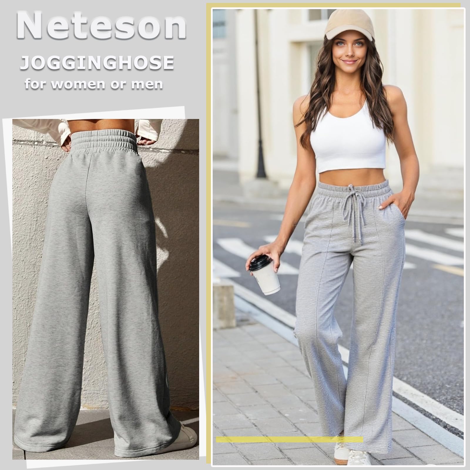 Pantaloni Sportivi Donna Larghi Pantaloni da Jogging Gamba Larga Pantalone della Tuta Vita Alta della con Tasche Pantaloni Jogger Fitness Sport Yoga