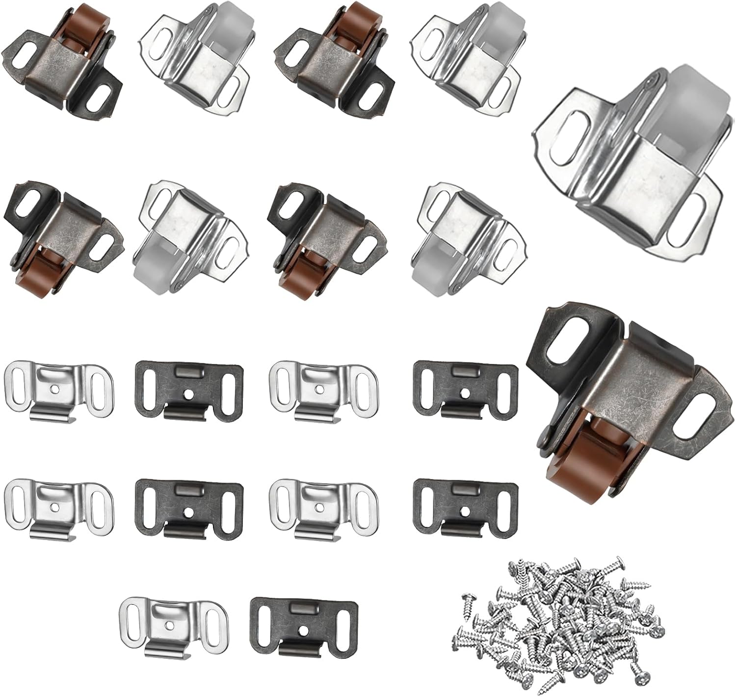 10 Pairs Mailbox Replacement Roller Catch Latch with Screws, Cabinet Door Latchs, Mailbox Latch for Mailbox Door Replacement (White & Brown)