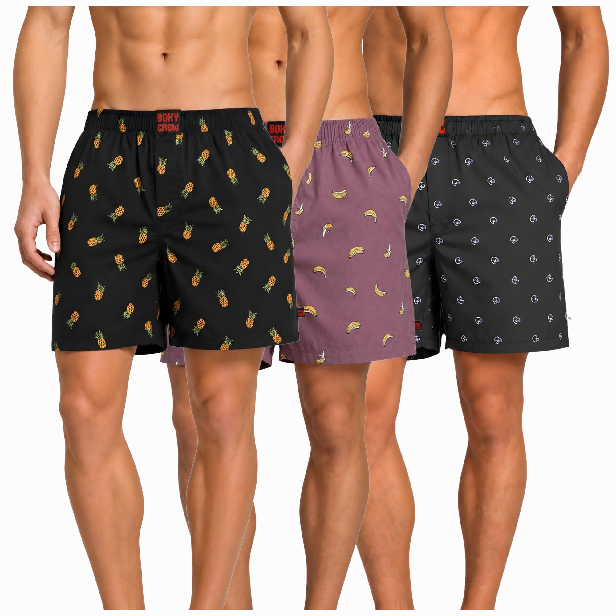 Men's 100% Cotton Boxer Shorts Pack of 3, Charcoal, Rose Pink & Navy Blue | Woven Boxers with Side Pockets, No-Marks Elastic Waistband, Breathable Relaxed Fit | Style 004-006-009-image-40