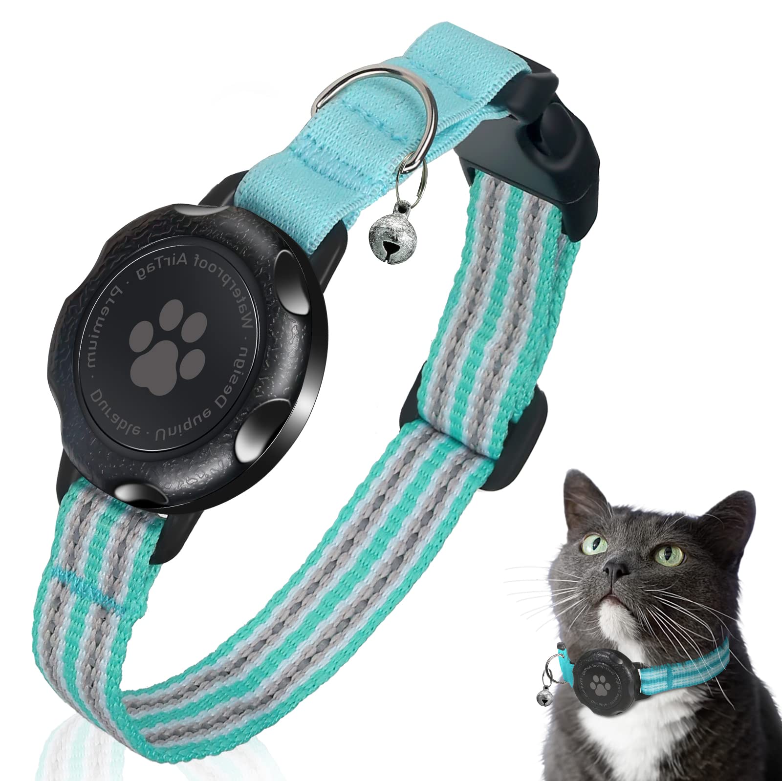 AirTag Collar para gatos, collar integrado para gatitos con soporte AirTag 100% impermeable, insonorizado, reflectante GPS, con funda Apple Air Tag para gatitos, cachorros (verde, S)